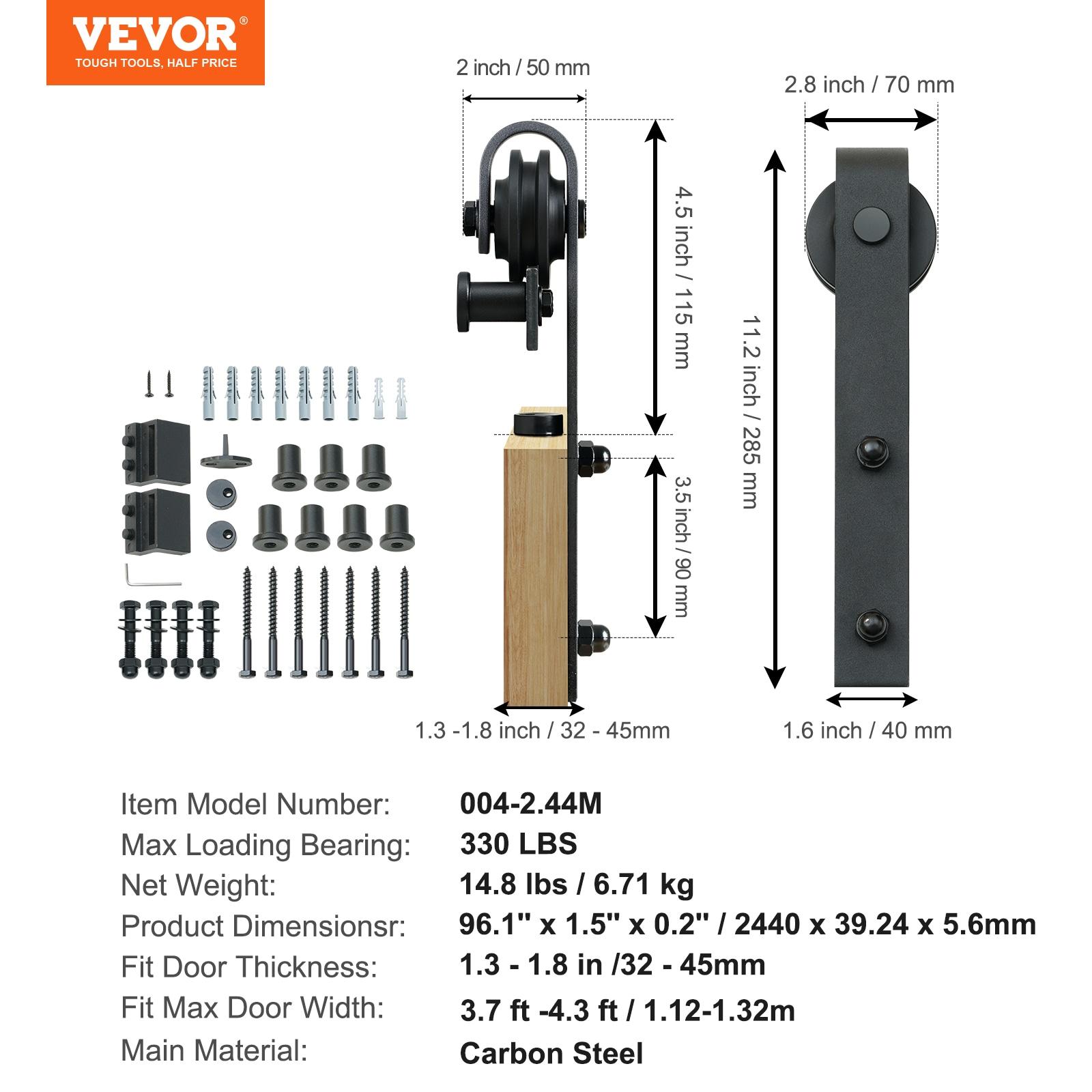 VEVOR Black Steel Single Door Barn Door Hardware Kit Standard Single