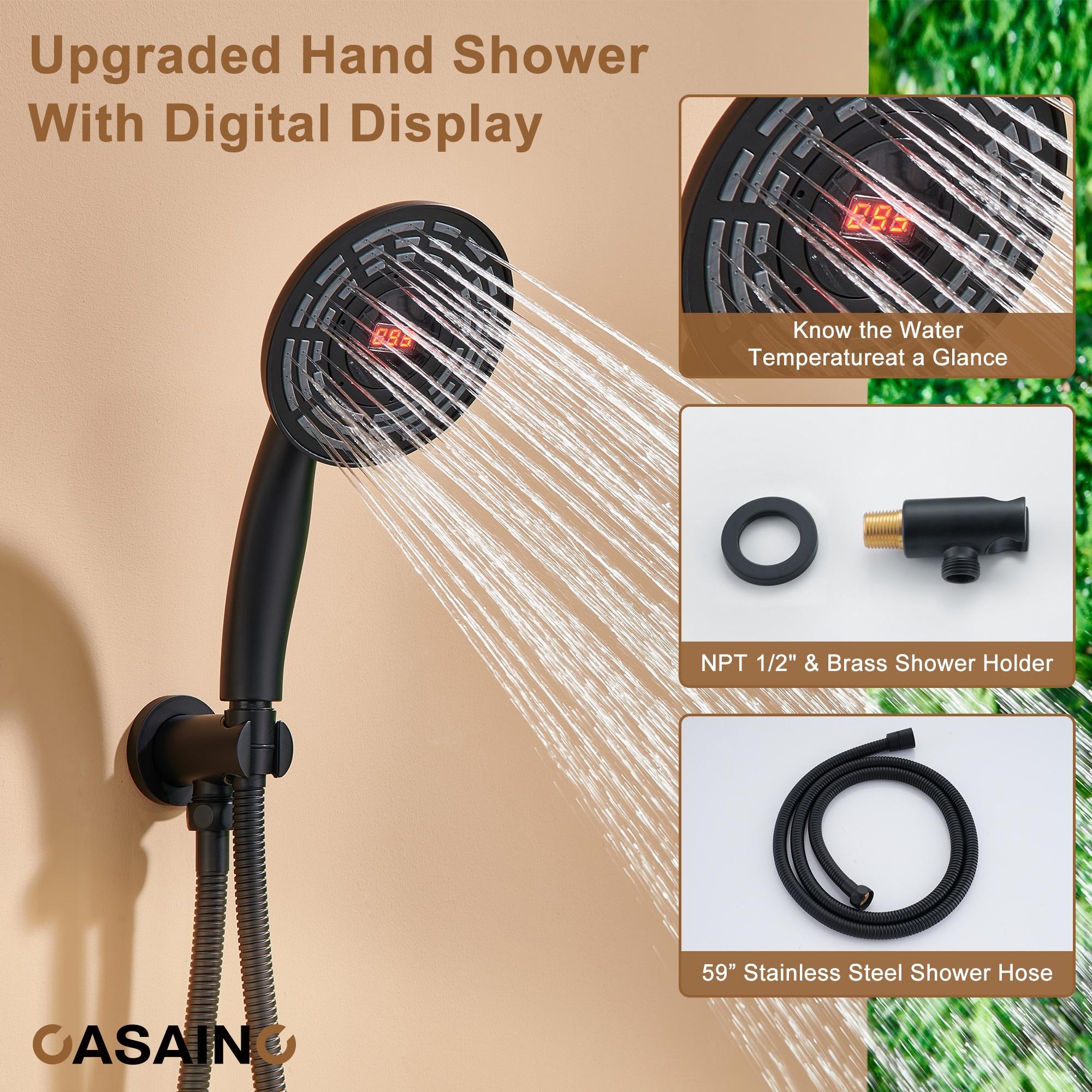 Thermostatic Rainfall Shower System with Rough in-Valve and Digital Display Handheld