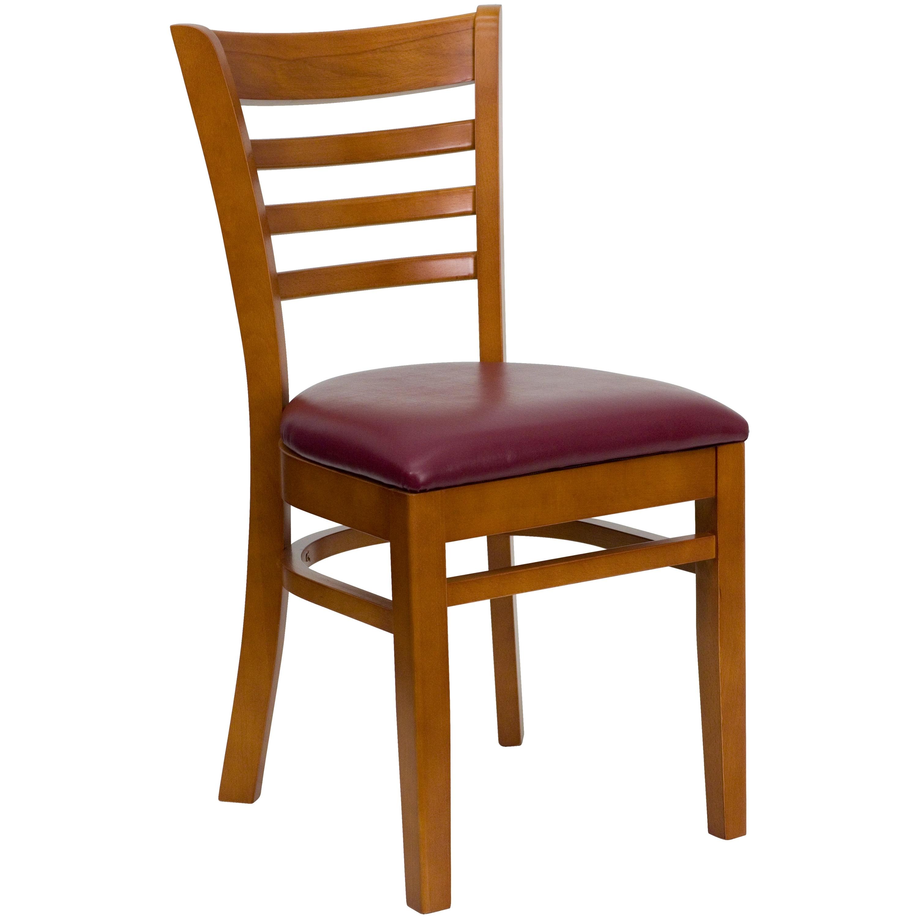 Flash Furniture HERCULES Series Ladder Back Cherry Wood Restaurant Chair - Burgundy Vinyl Seat