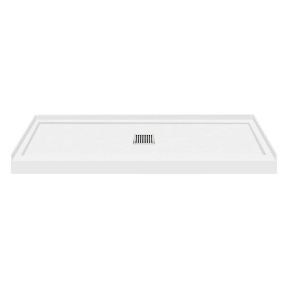 White 60-Inch Transtone Single Threshold Shower Base with Center Drain