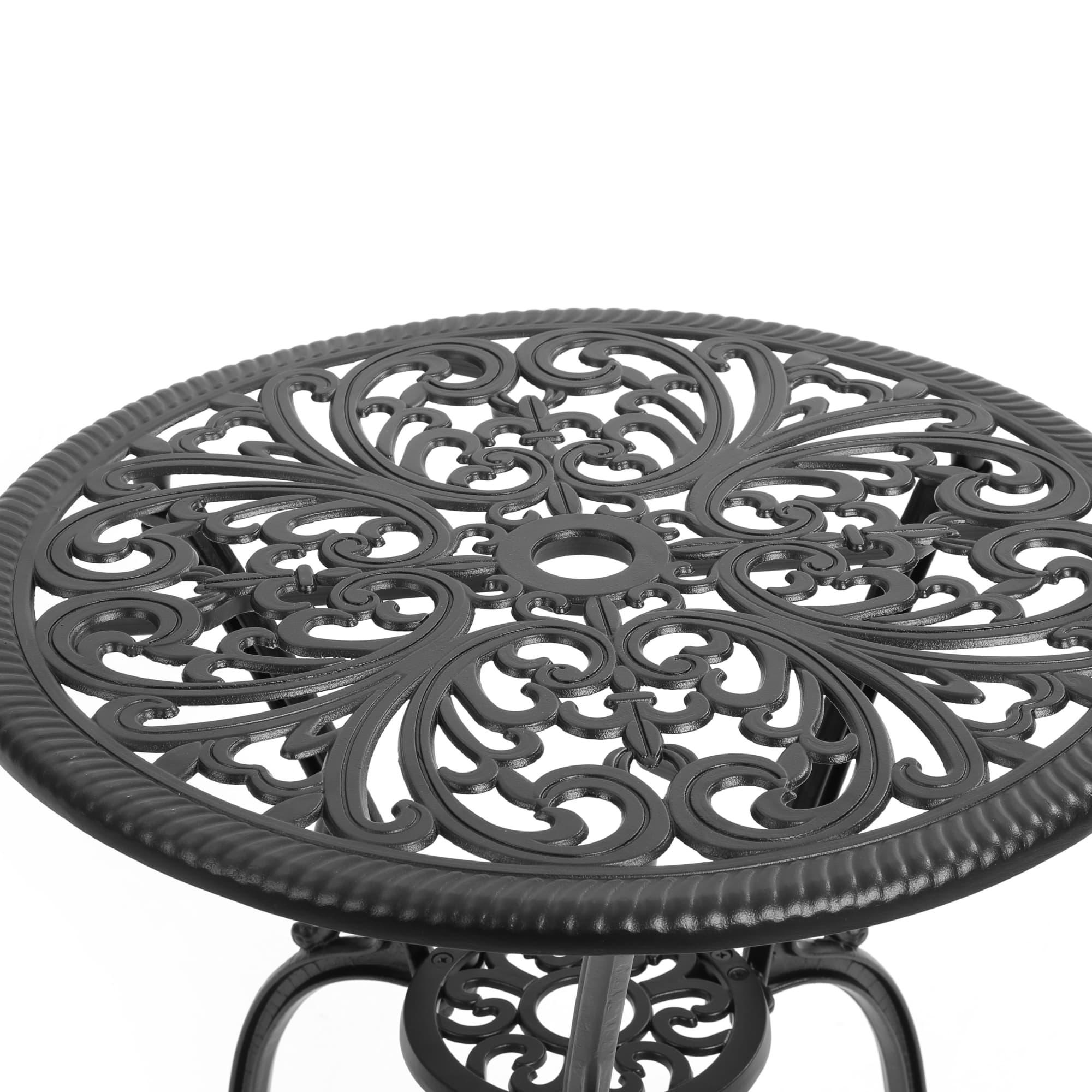 Black Cast Aluminum 3-Piece Outdoor Bistro Set with Round Table