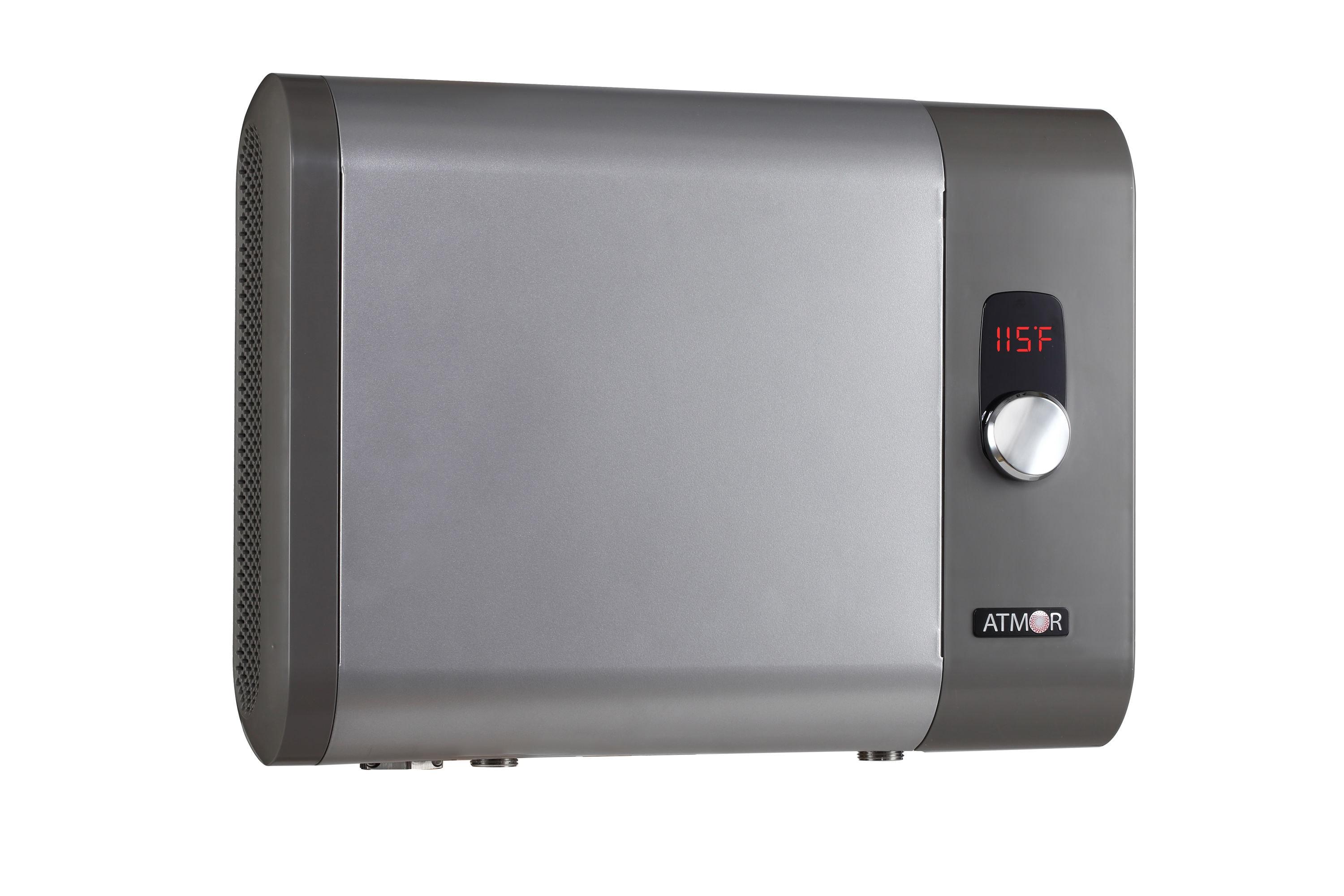 Atmor 24kW 4.65 GPM Electric Tankless Water Heater, ideal for 2 bedroom home, up to 5 simultaneous applications