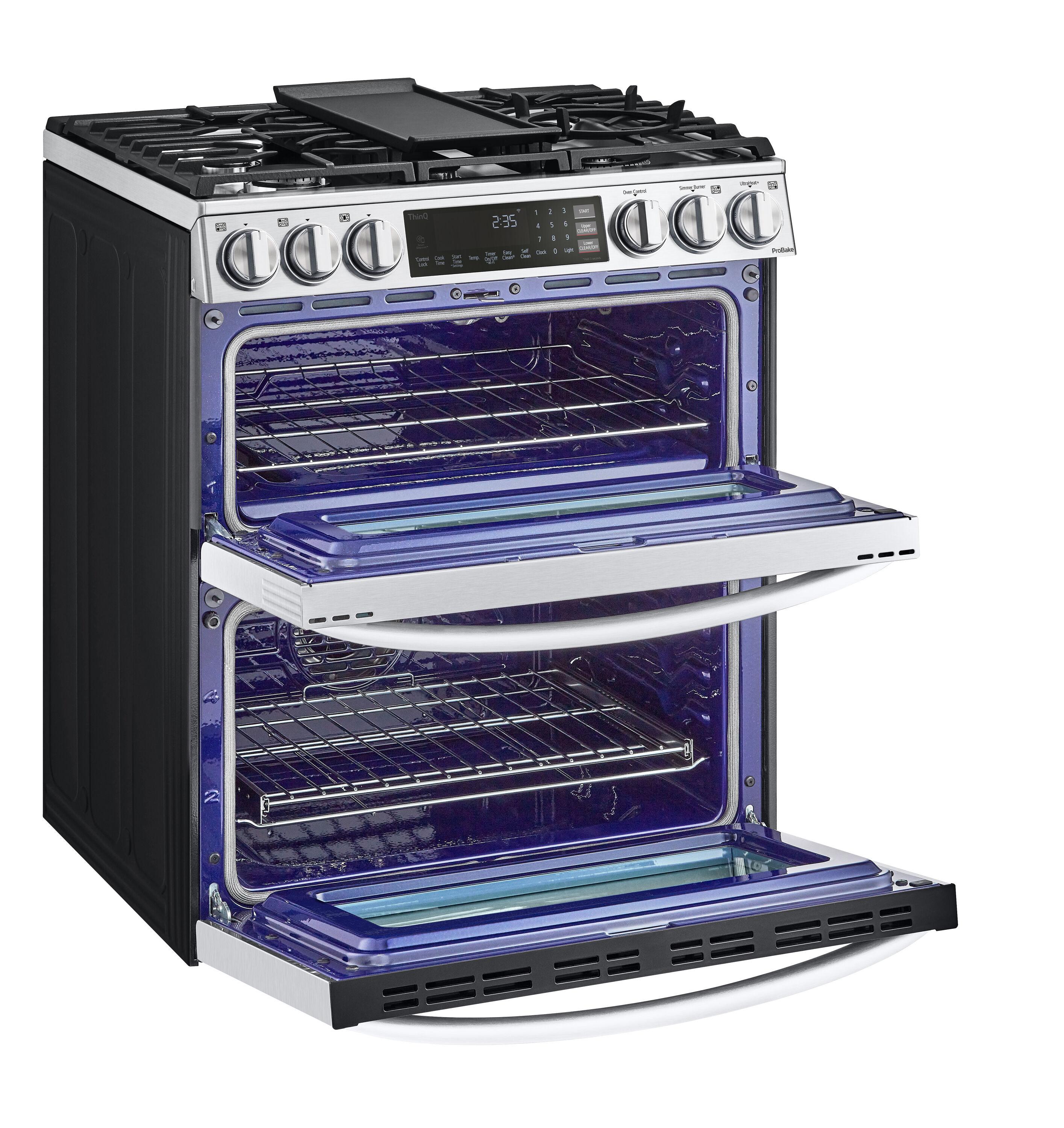 LG LG Smart Gas Double Oven Slide-in Range with InstaView®, ProBake® Convection, Air Fry, and Air Sous Vide, 6.9 cu. ft. LTGL6937F