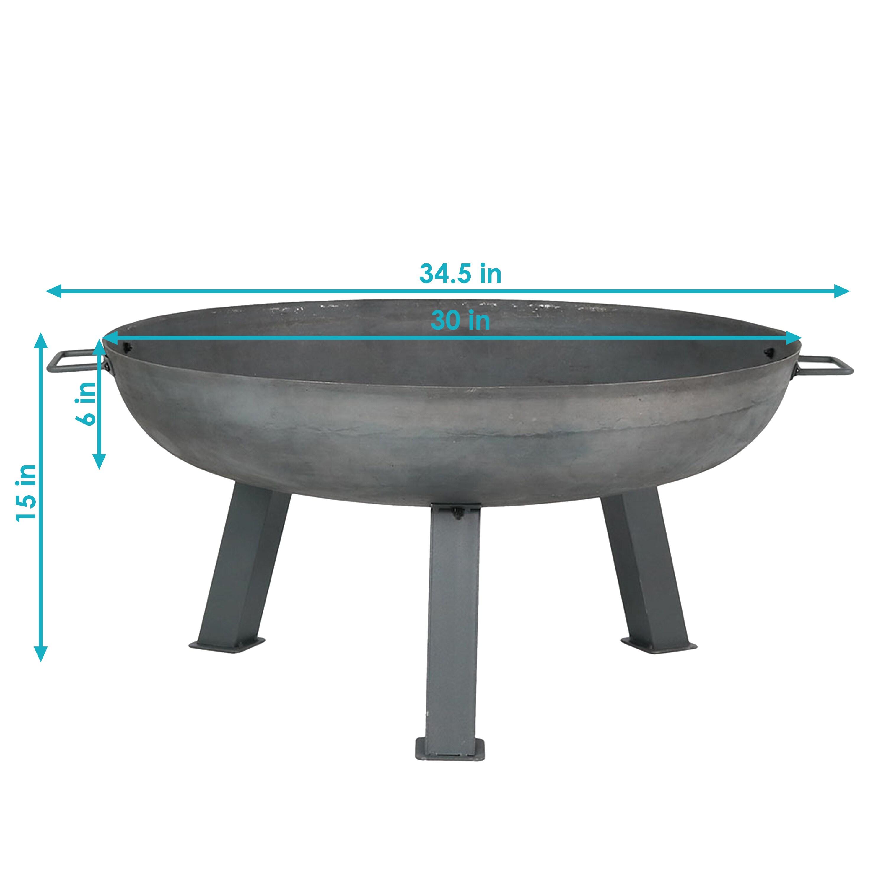 SunnyDaze Decor Union Round Wood-Burning Steel Finish Cast Iron Outdoor Raised Fire Pit Bowl