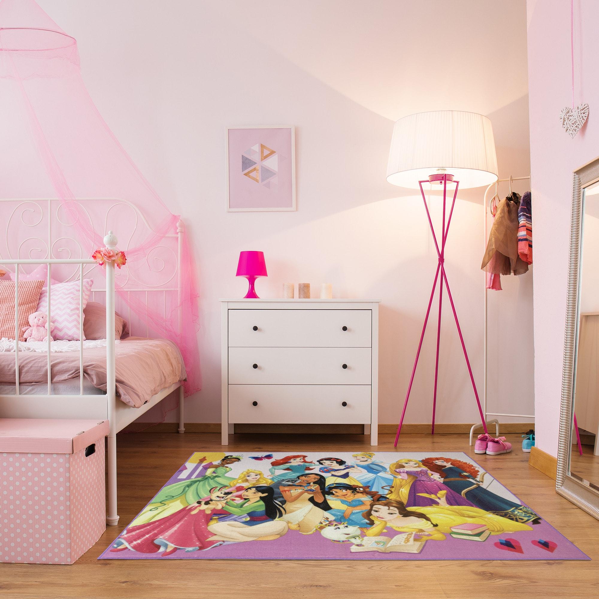 Disney Princess Multicolor Synthetic Rectangular Kids Area Rug