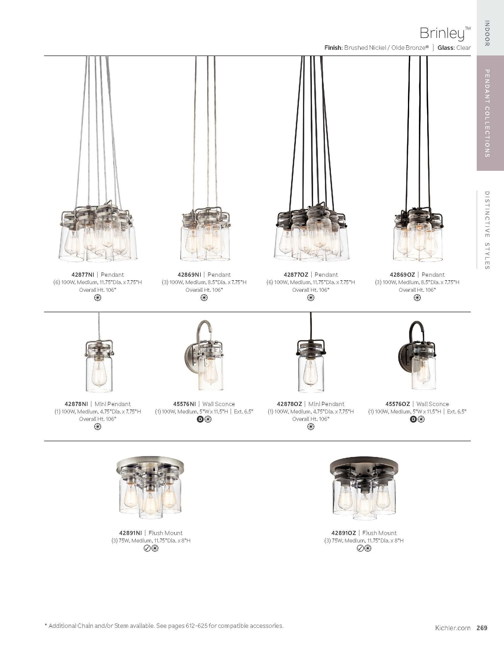 Kichler Lighting Brinley 1 - Light Pendant in  Brushed Nickel