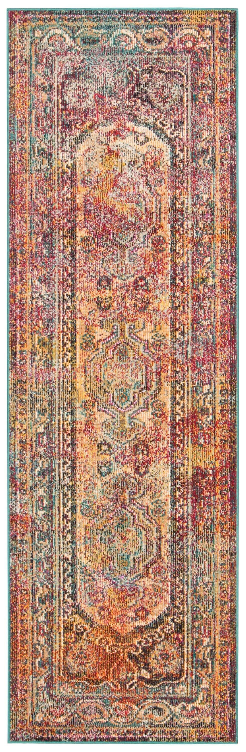 Crystal CRS514 Power Loomed Runner Rug - Teal/Rose - 2'2"x7' - Safavieh.