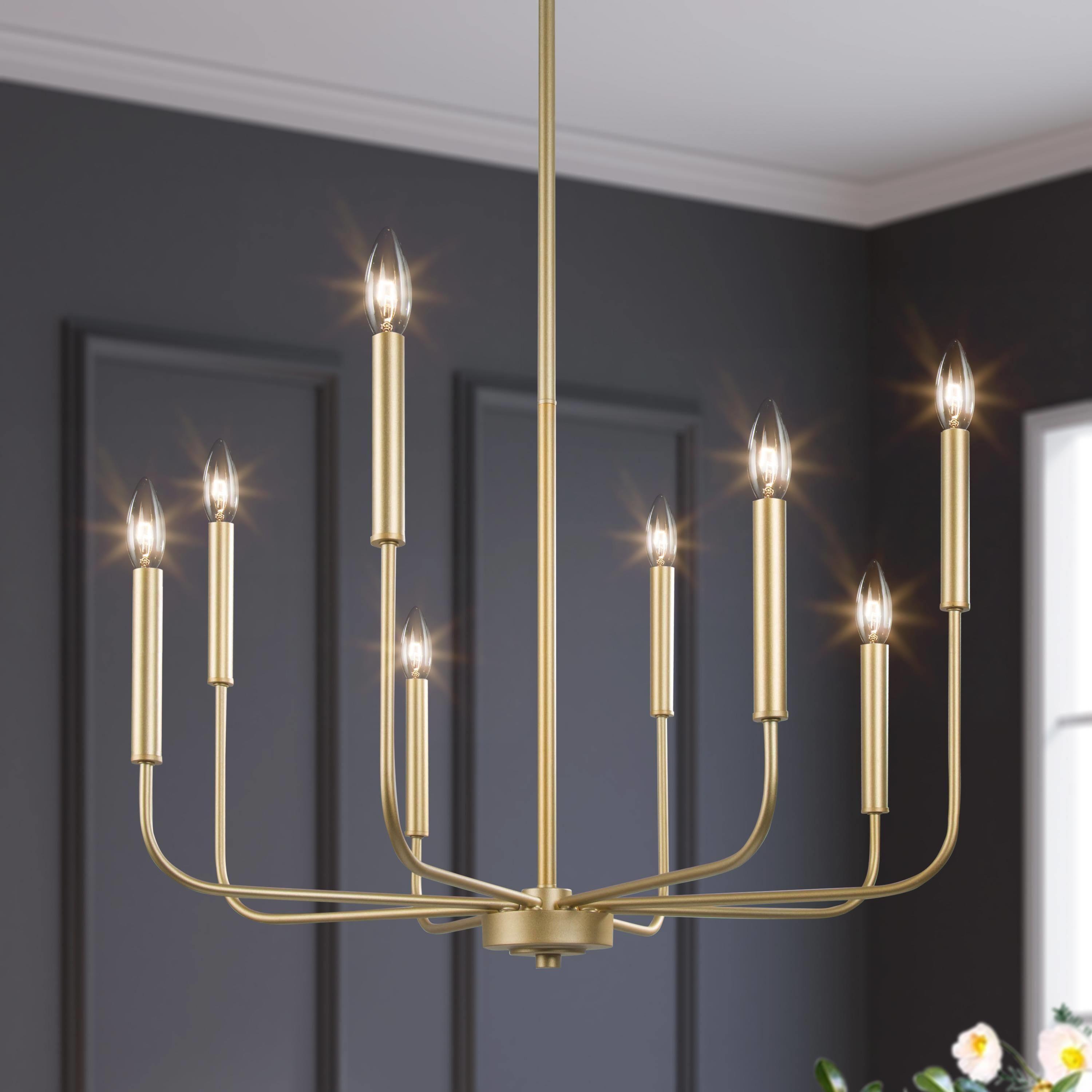 LNC 8-Light Matte Gold Modern/Contemporary Candle LED Dry rated Chandelier for Living Room