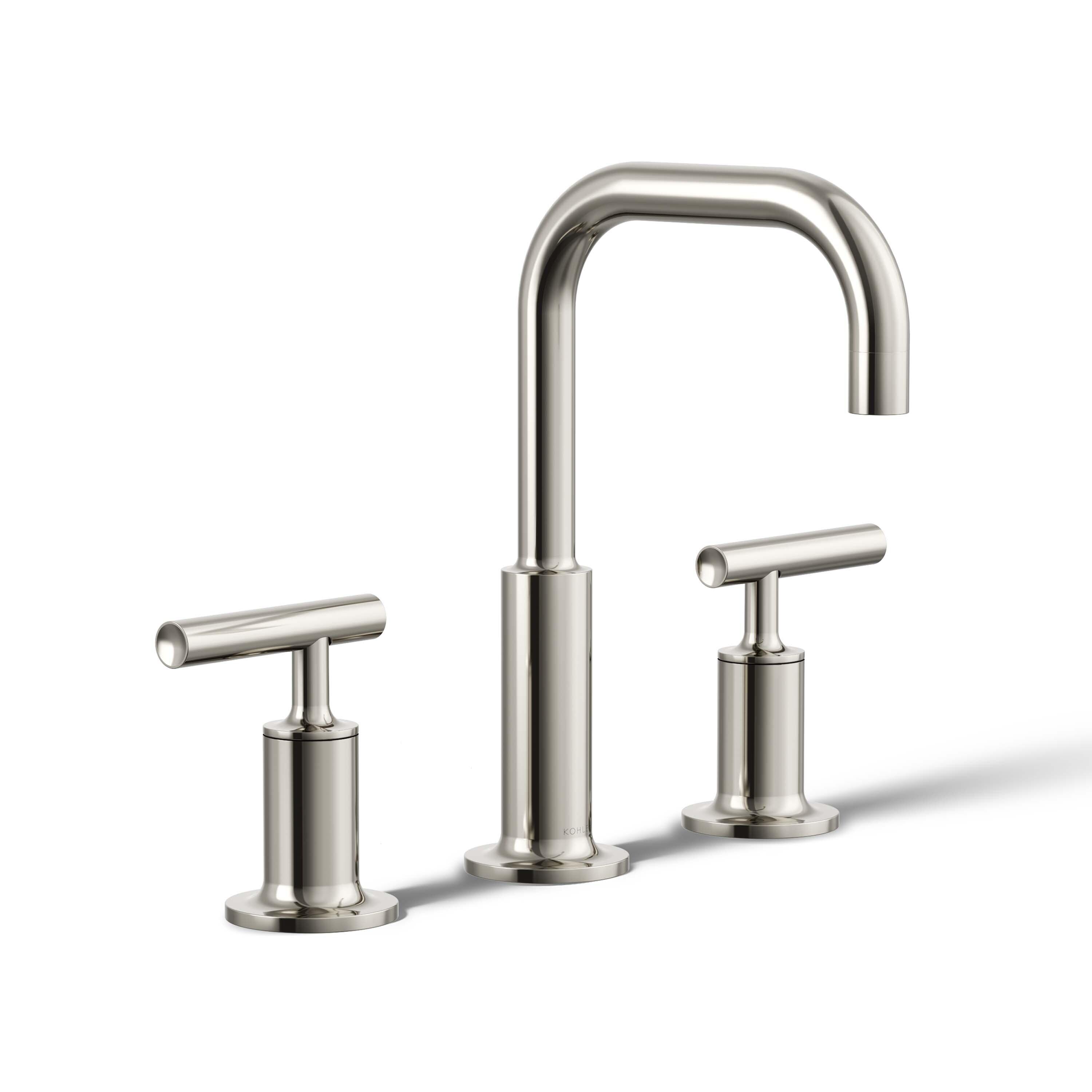Purist® Widespread Faucet with Drain Assembly Low Lever Handles and Low Gooseneck Spout