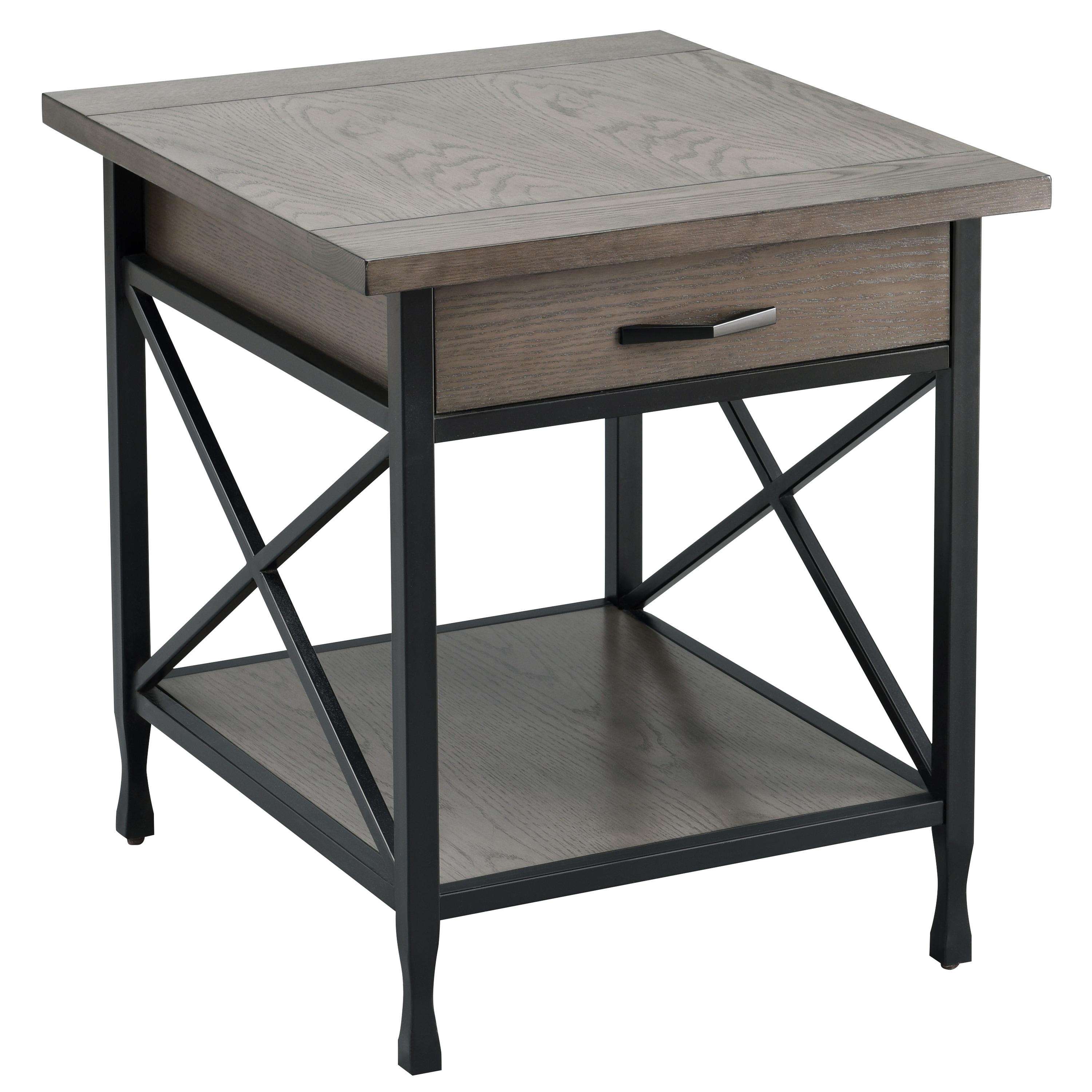 23007 Chisel & Forge One Drawer X Design Mixed Metal And Wood Side Table With Shelf, Gray And Matte Black, 22 In X 24 In X 24 In