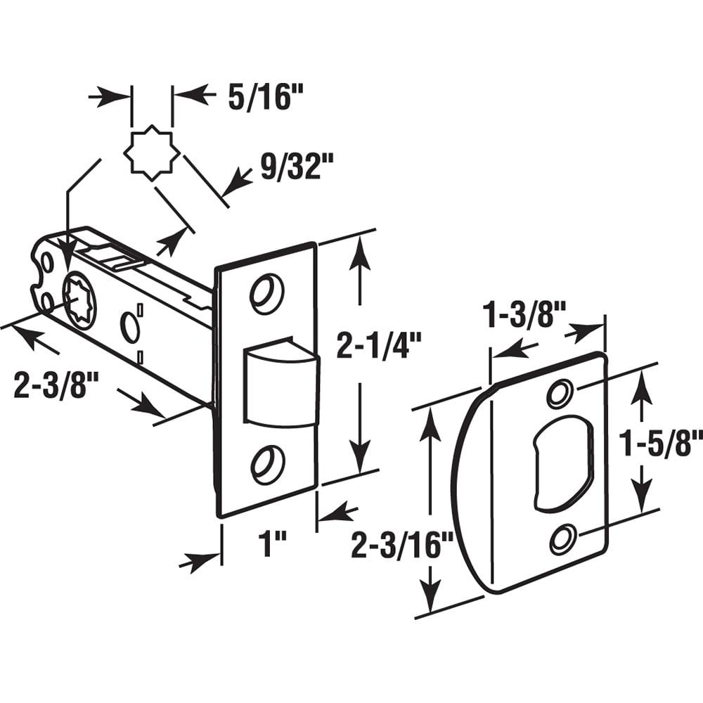 Passage Door Latch, 9/32 in. and 1/4 in. Square Drive, Steel, Brass Finish