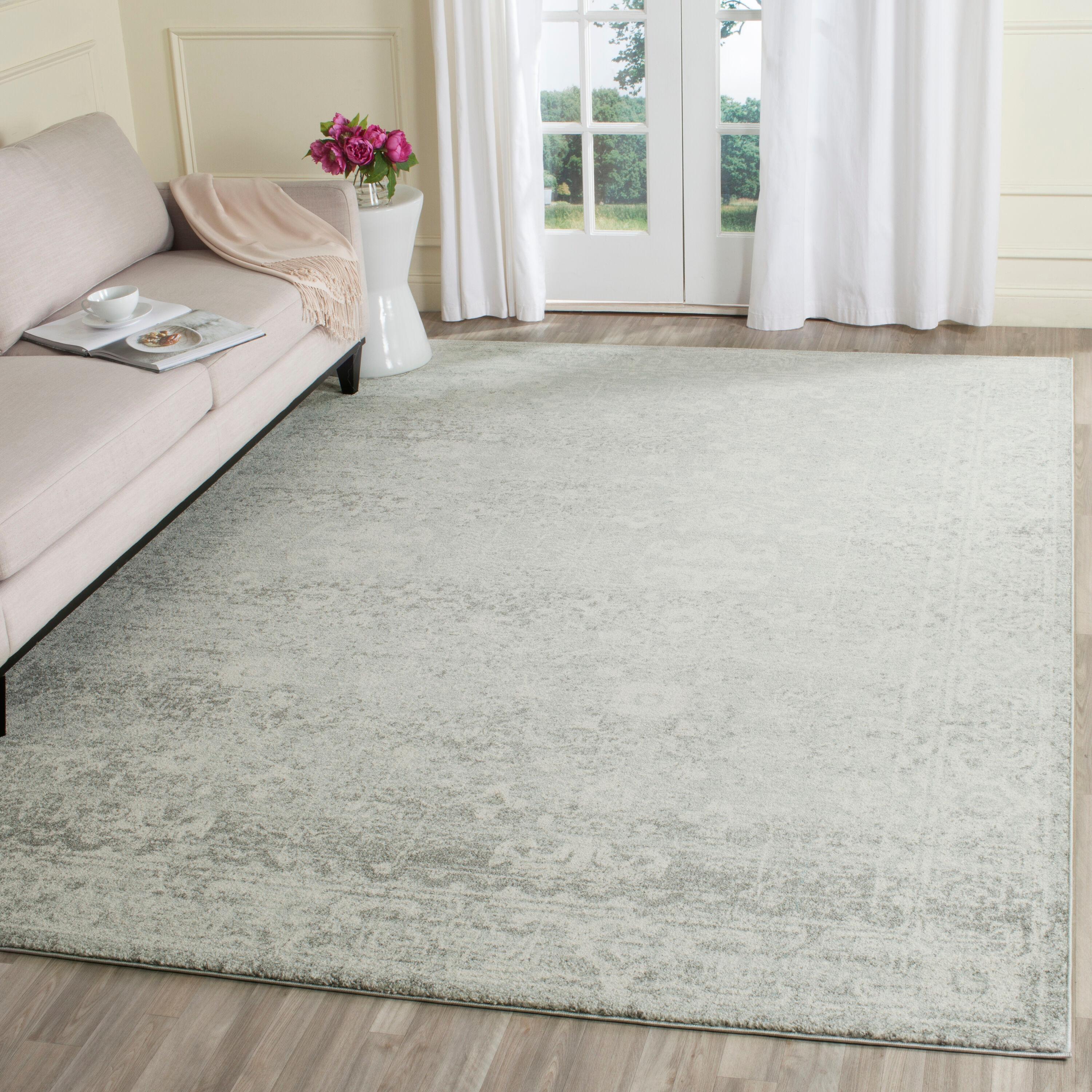 Evoke EVK270 Power Loomed Area Rug Silver / Ivory 6'-7" X 6'-7" Square - Safavieh.