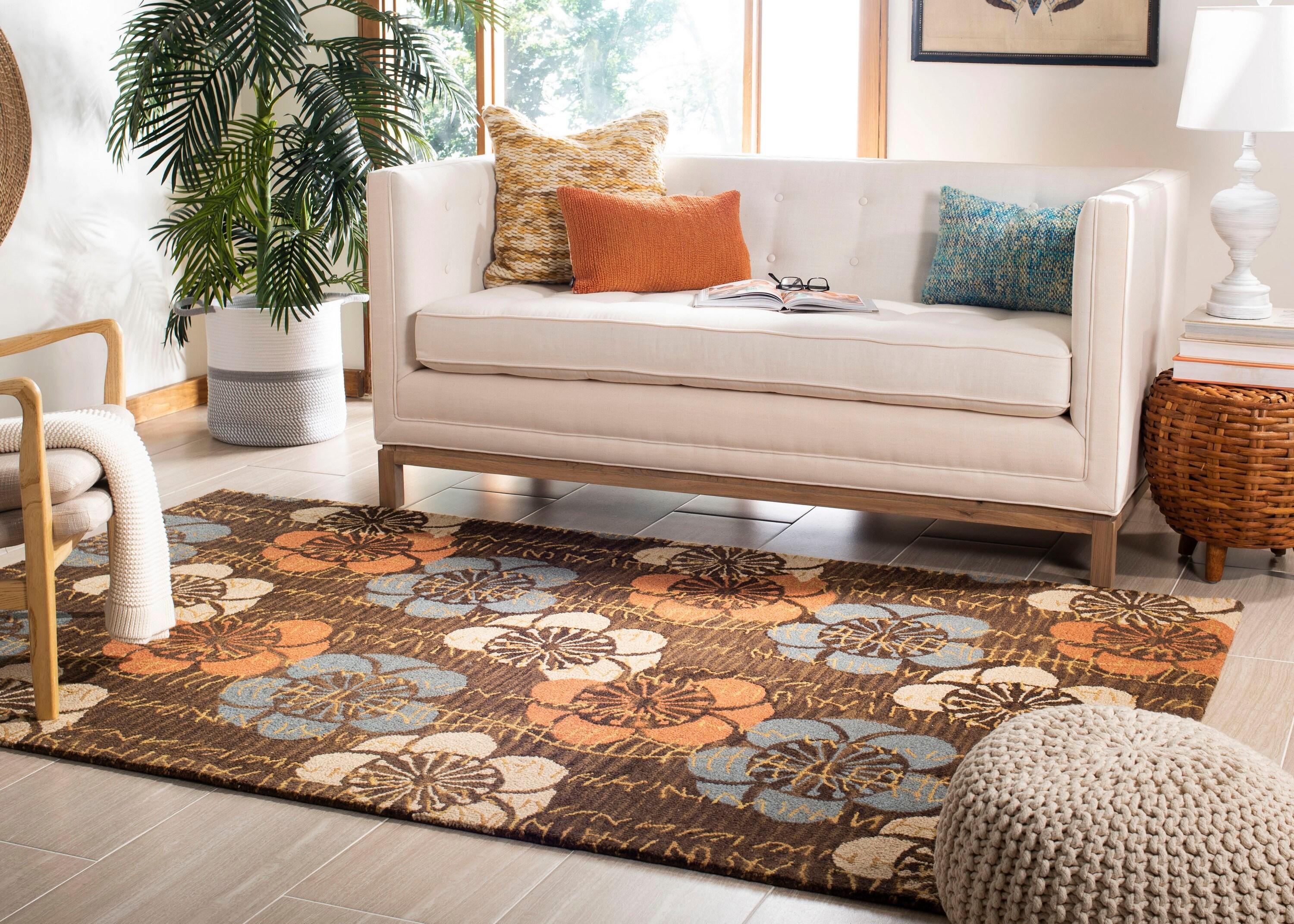 SAFAVIEH Blossom Heidi Floral Flowers Wool Area Rug, Brown/Multi, 2'6" x 4'