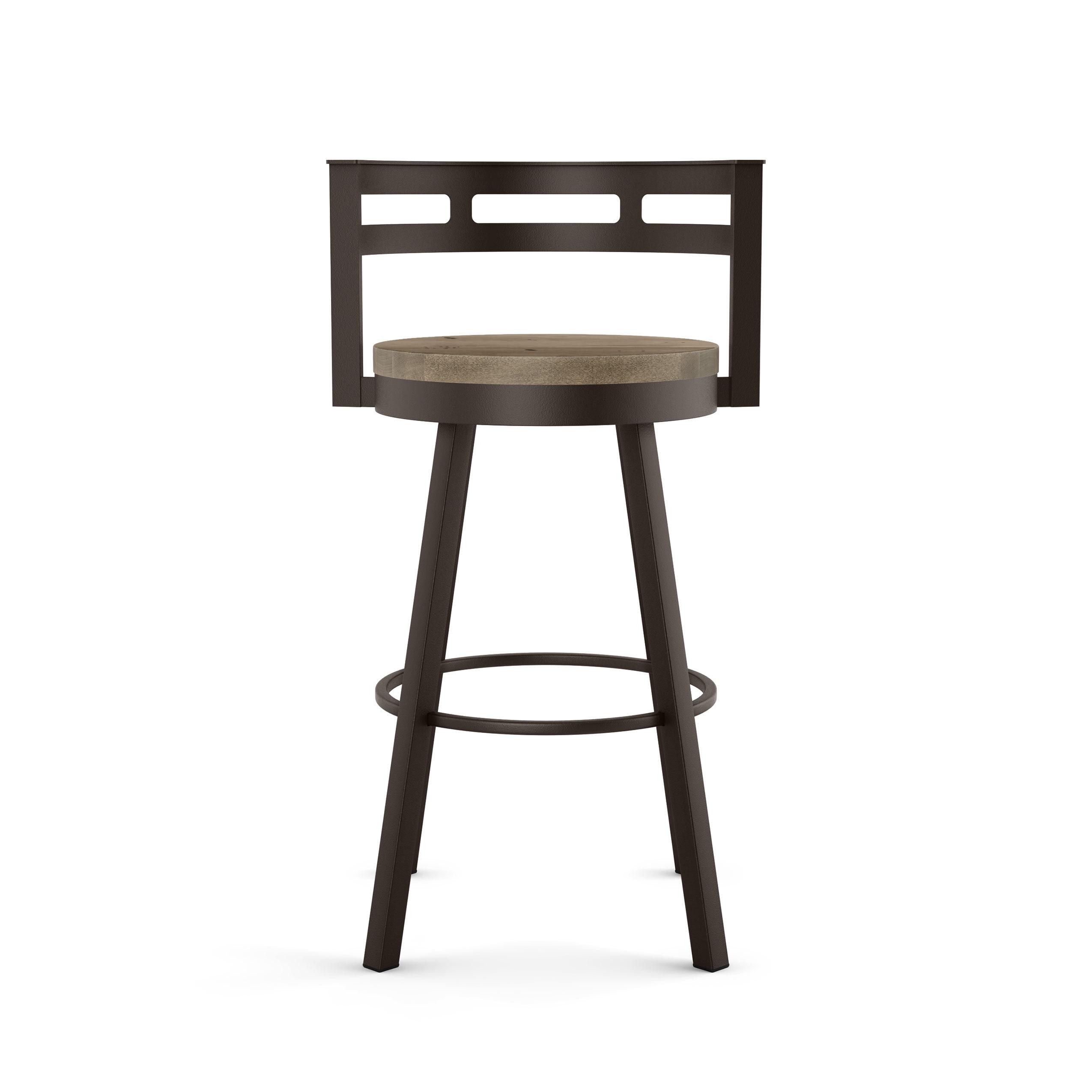 Amisco Vector Beige Distressed Wood / Dark Brown Metal 29.5-Inches H Bar height Round seat Swivel Metal Bar Stool with Arms and Back
