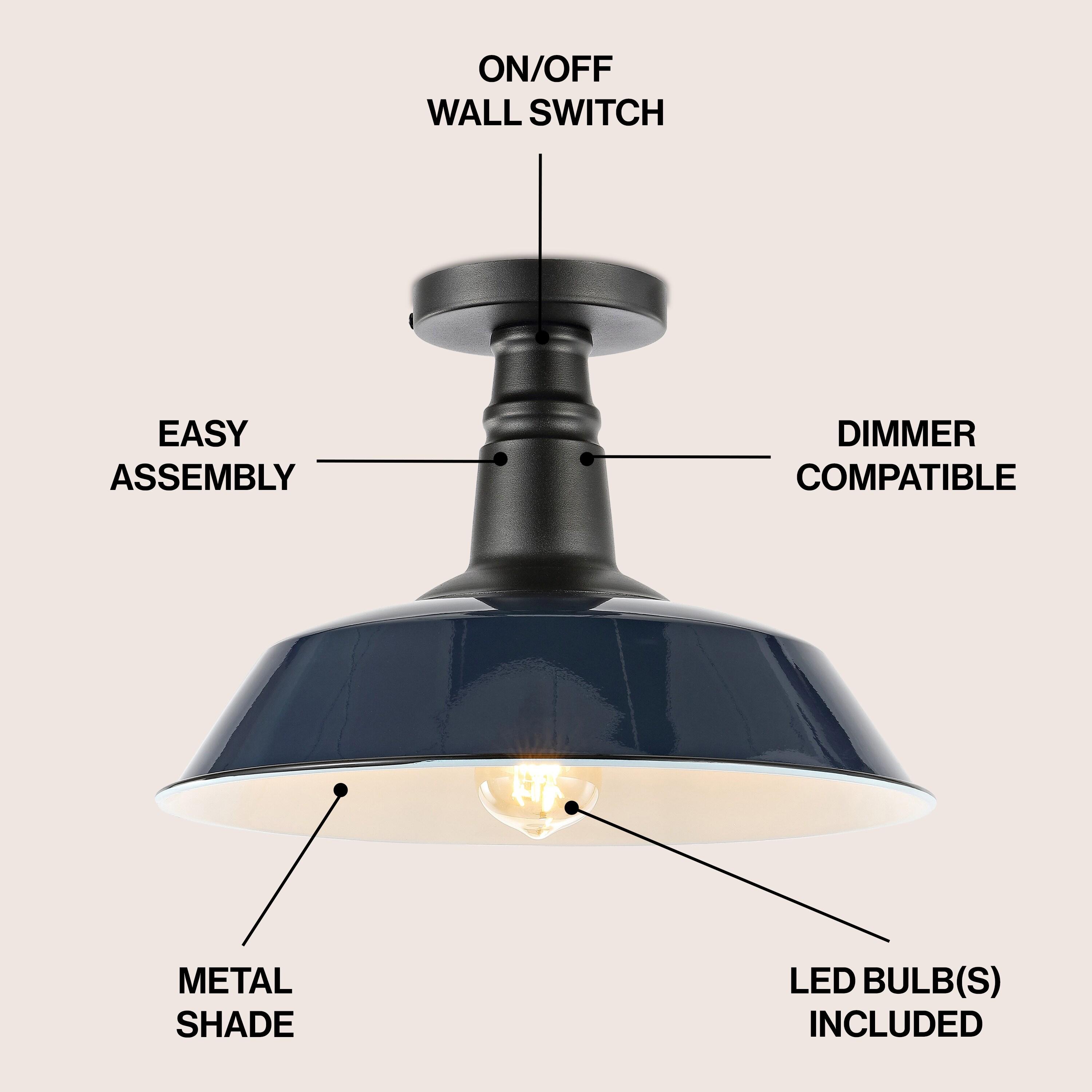 JONATHAN Y JYL7617C Camila 14" 1-Light Classic Industrial Indoor/Outdoor Iron LED Semi Flush Mount Mid-Century, Rustic 2700K Cozy Warm Light Kitchen Hallway Bathroom Stairwell, Navy/White