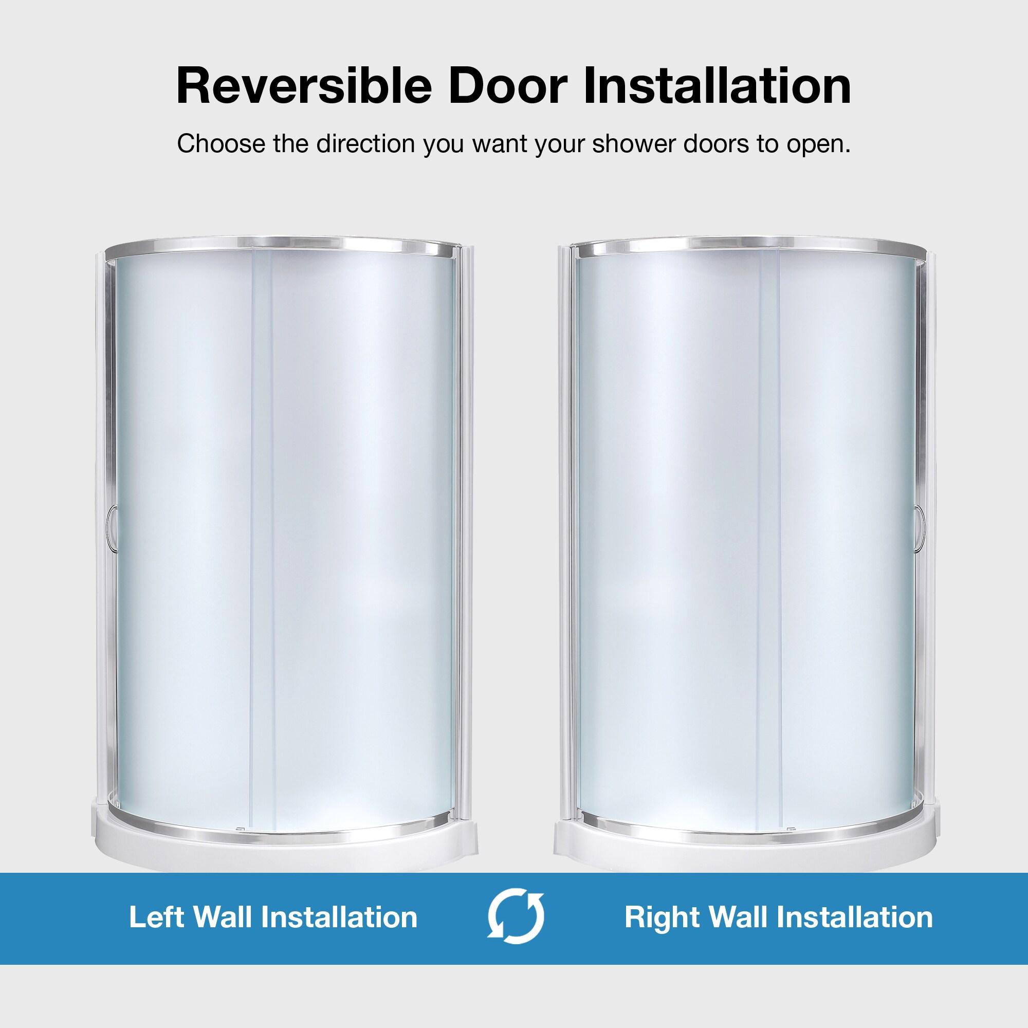 OVE Decors Breeze Framed Round Shower Kit w/ Frosted Glass, Base, Wall in Chrome Finish