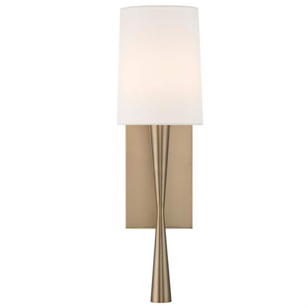 Trenton Aged Brass Cylinder Direct Wired Sconce with White Silk Shade