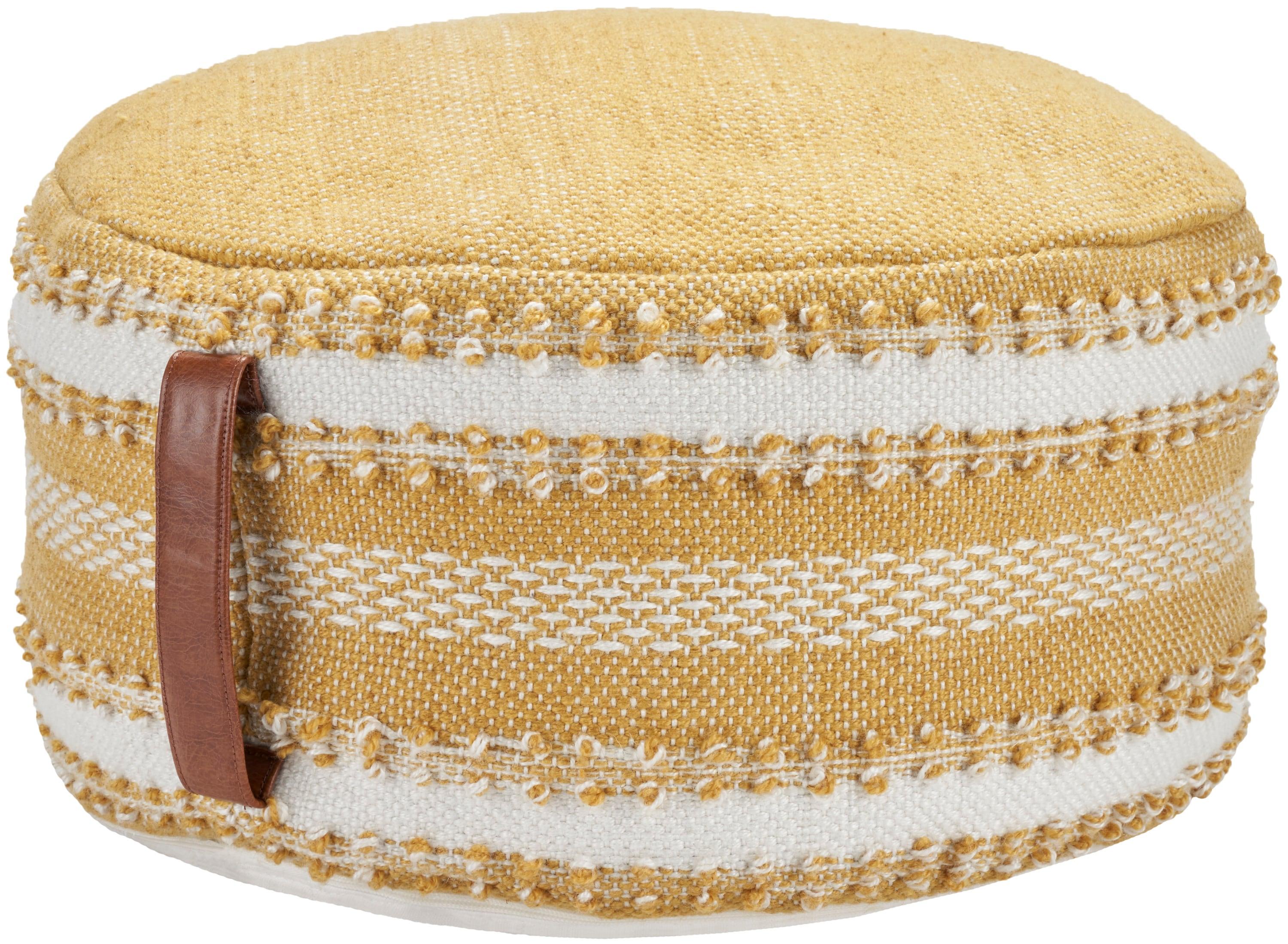 Mina Victory  Woven Stripes & Dots 20" x 20" x 12" Yellow Outdoor Poufs