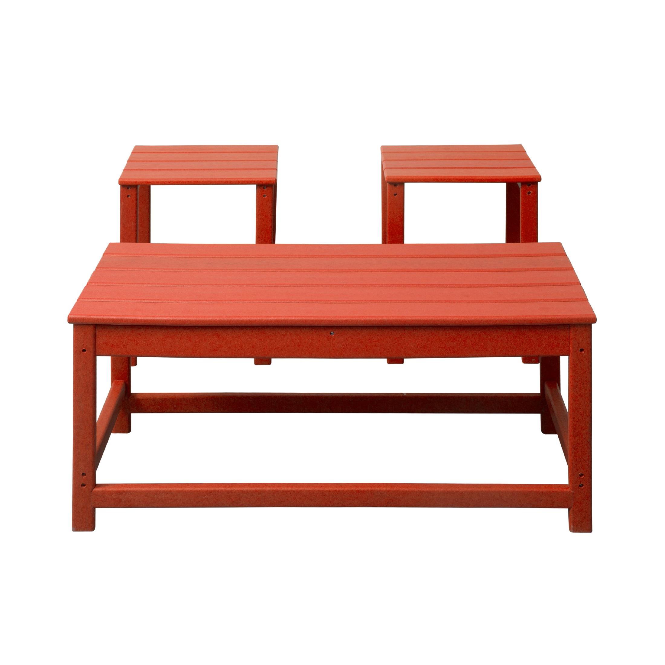 Polytrends  Laguna Hdpe All Weather Outdoor Patio Coffee And Side Tables (3-Piece Set) Red