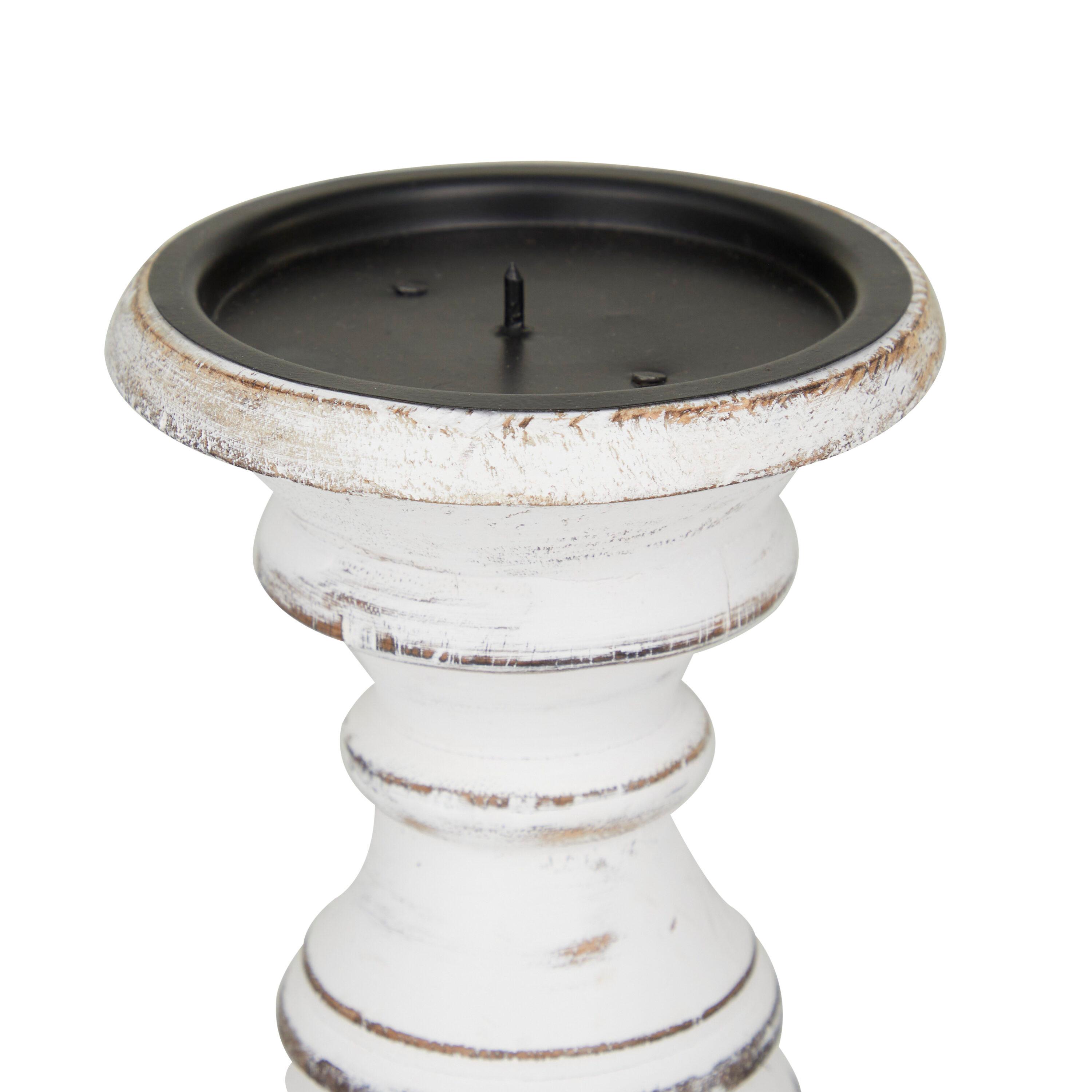 Set of 3 Rustic Pillar Candle Holder White - Olivia & May: Elegant Mango Wood, Sturdy Base, Indoor Use