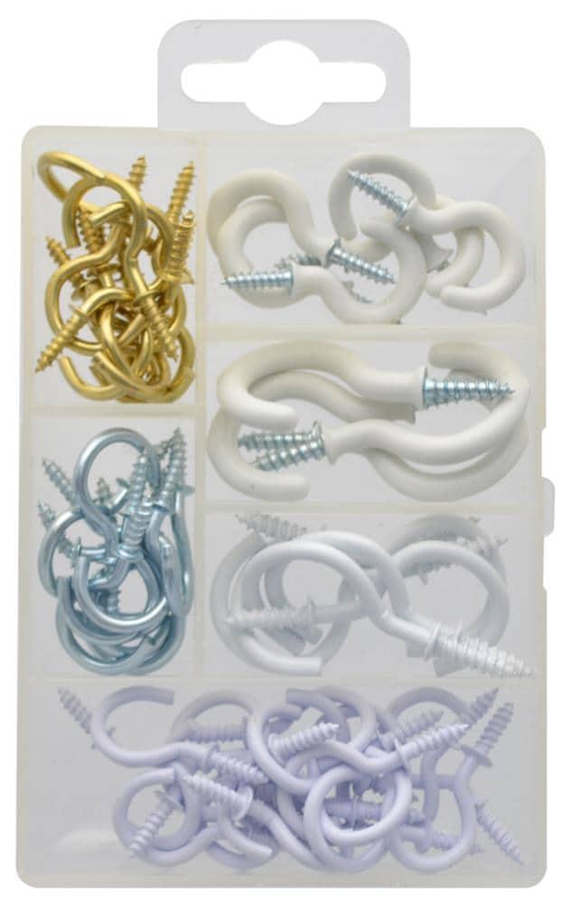 Hillman 55pk Cup Hook Assortment Kit: Steel Screw Hooks for Ceiling & Picture Hanging, Multicolored, 0.5" Length