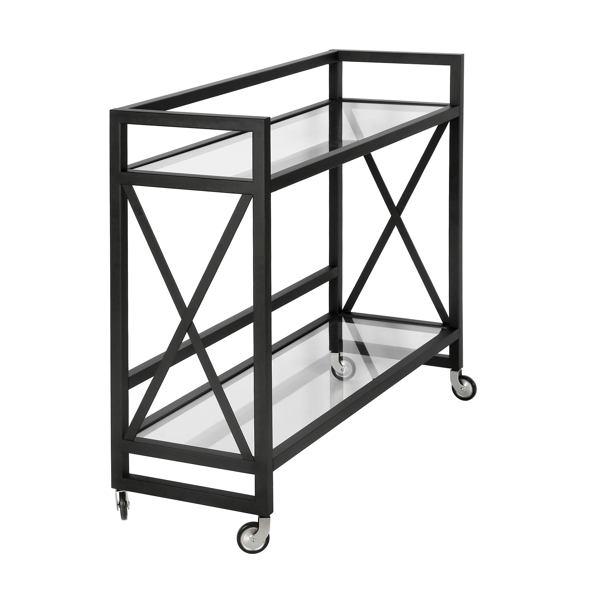 Evelyn&Zoe 38" Blackened Bronze Metal/Glass Bar Cart