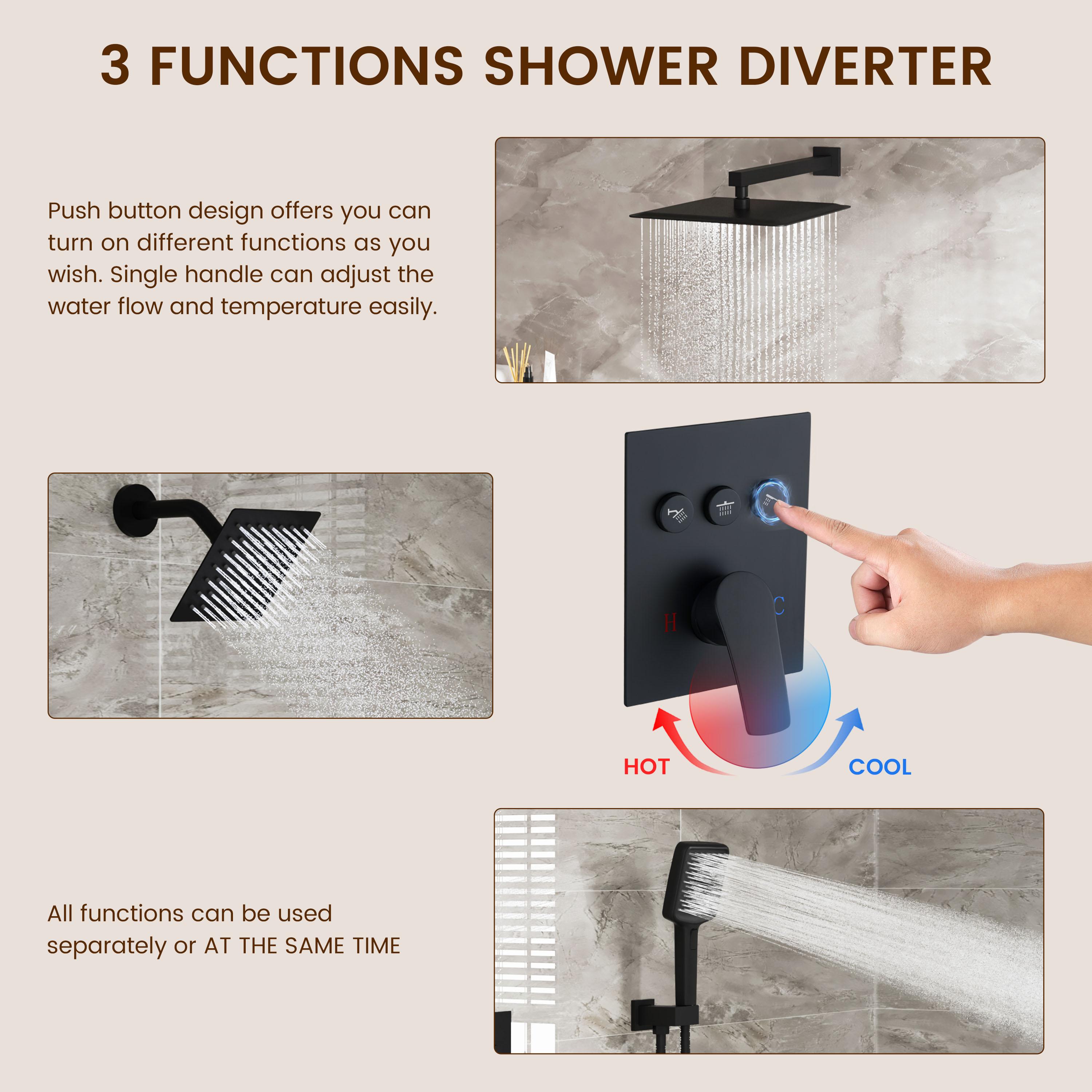 Rainfall Symphony 12inch 3-Function Dual Shower Head Thermostatic Shower System with 3 Sprays Handheld