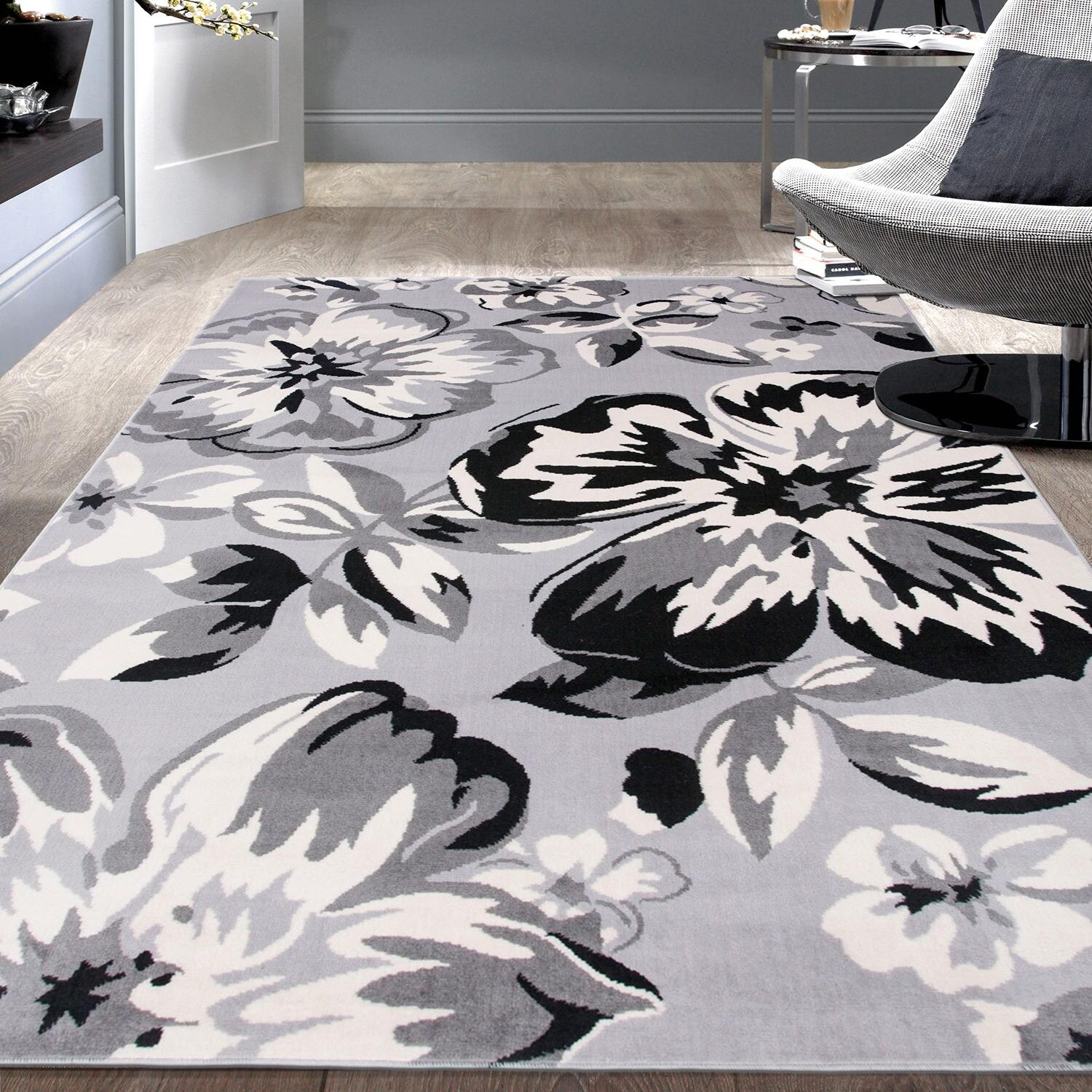 World Rug Gallery Modern Floral Design Gray 6'6" x 9' Area Rug