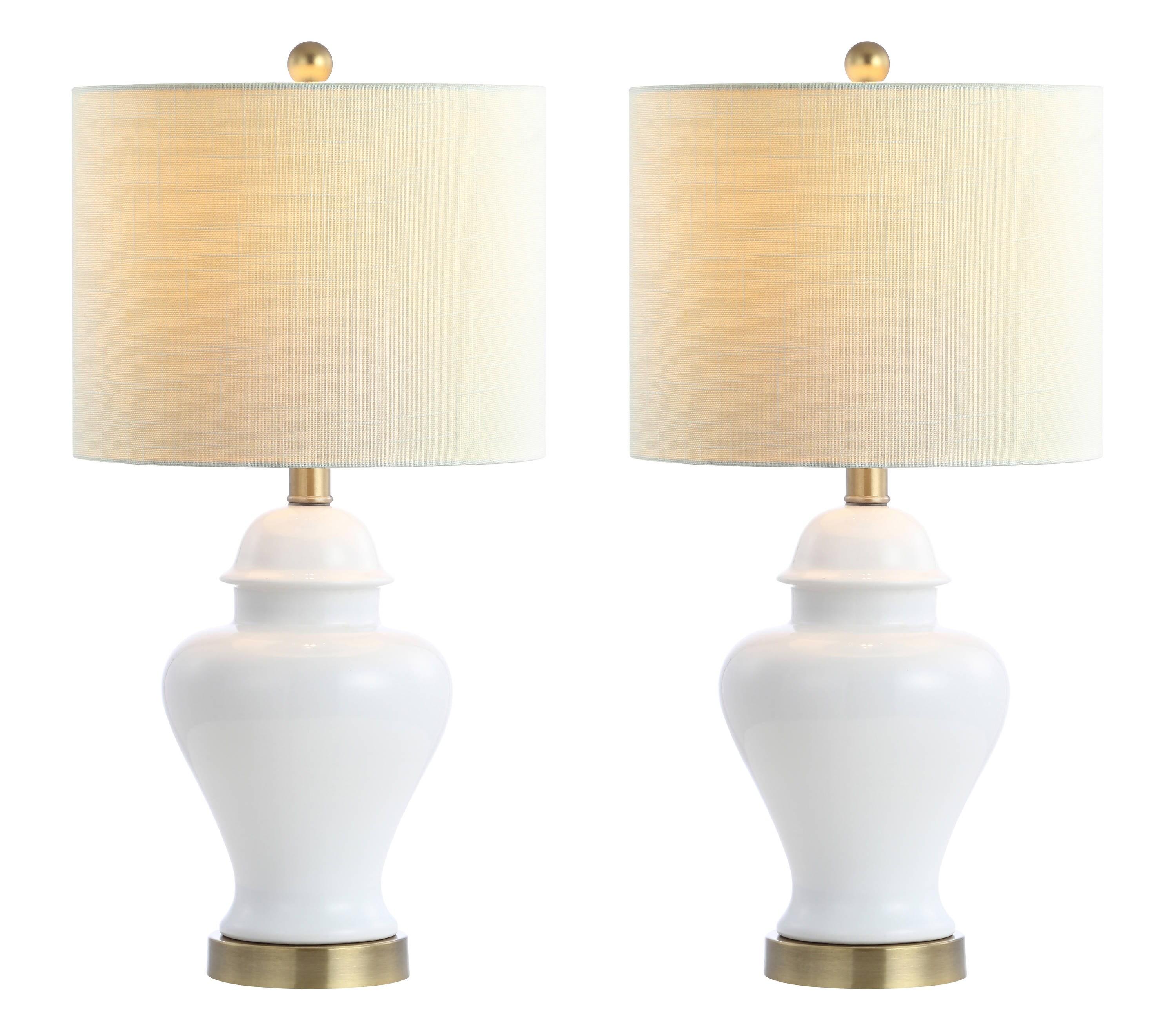 Qin 22 in. Ceramic/Iron Classic Cottage LED Table Lamp Set of 2, White