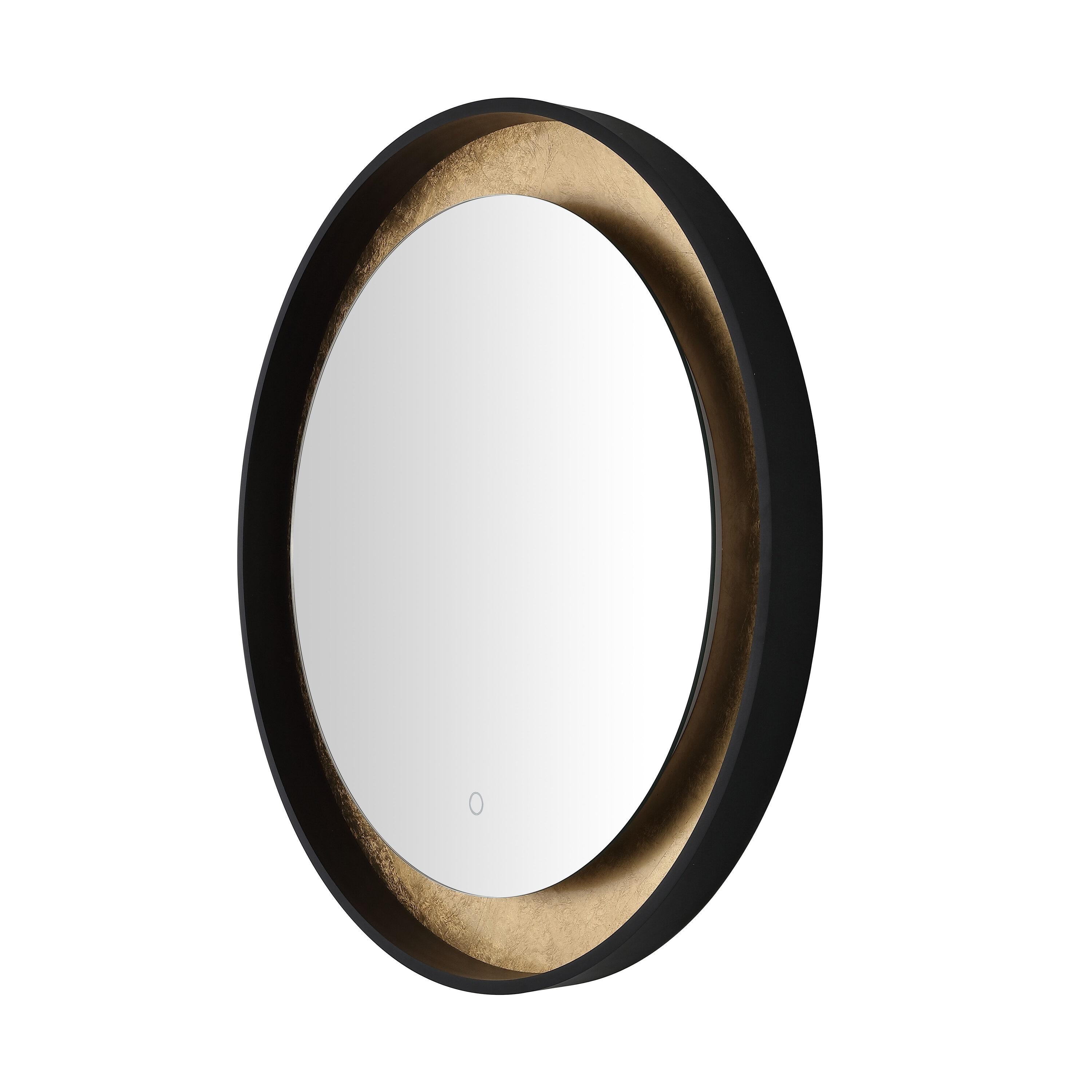 SAFAVIEH Erdem 30 Inch Aluminum Led Mirror, Black/Gold Leaf