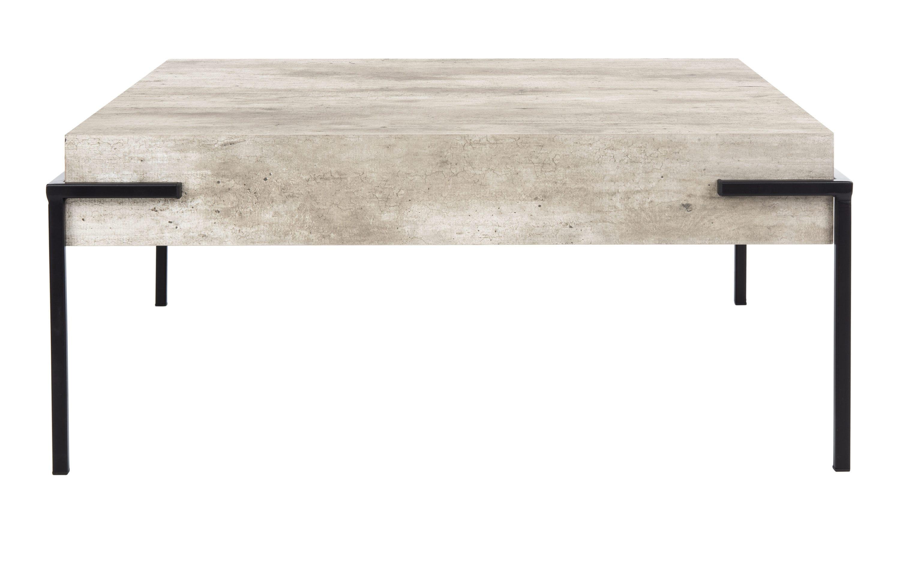 Eli Square Coffee Table - Light Grey Faux Concrete/Black - Safavieh