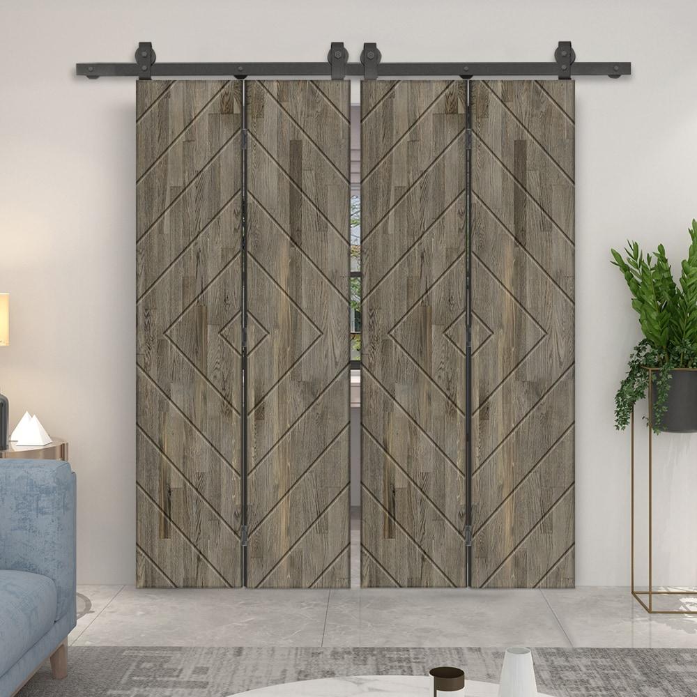 Calhome Stained Pine Wood Bi-Fold Double Barn Door with Sliding Hardware Kit