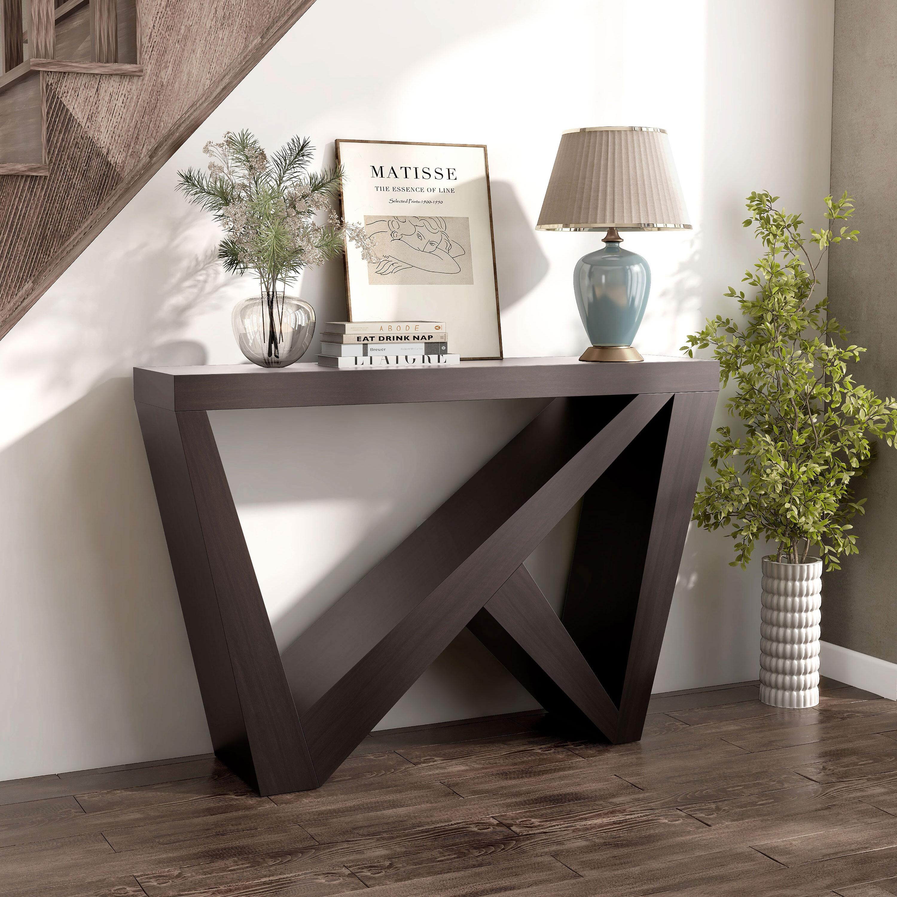 24/7 Shop At Home 48" Sunguard Modern Rectangular Console Table: Geometric Red Cocoa Design