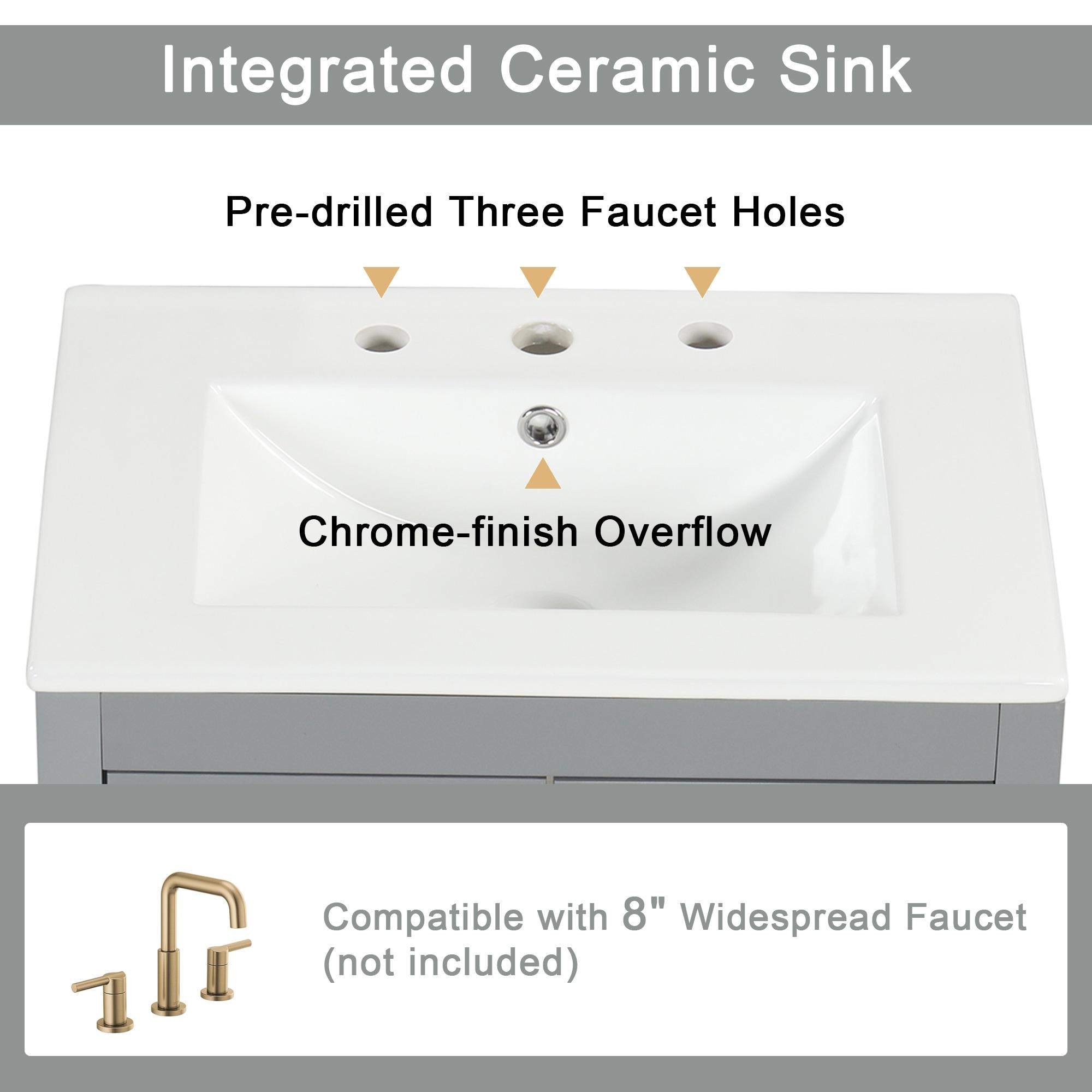 Tryimagine 24" Bathroom Vanity With Sink, Bathroom Vanity Cabinet With Two Drawers And Door, Adjustable Shelf, Solid Wood And MDF