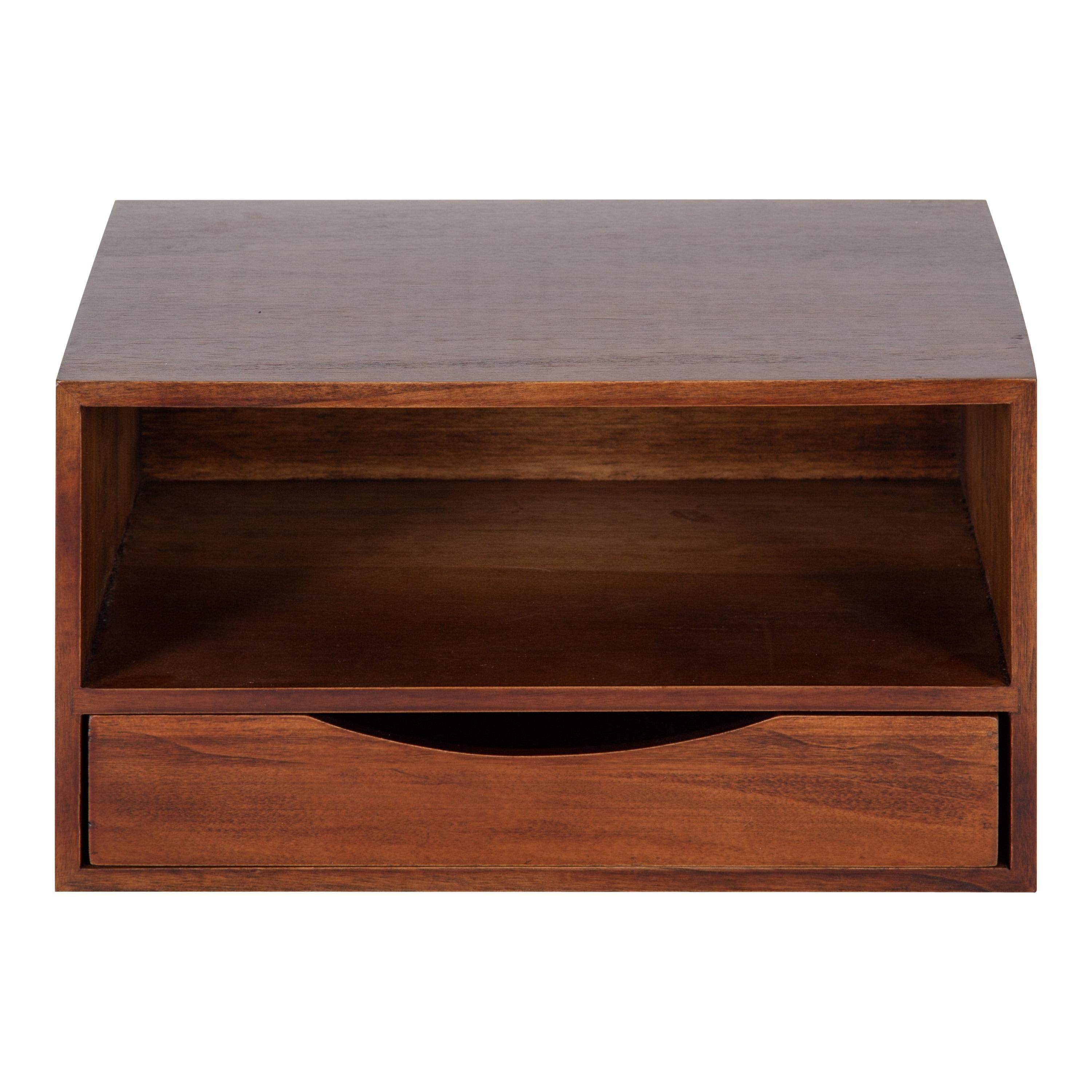 Kate & Laurel All Things Decor 12.5" x 10" x 7" Hutton Floating Wall Shelf with Drawer Walnut Brown: Wood Storage Display