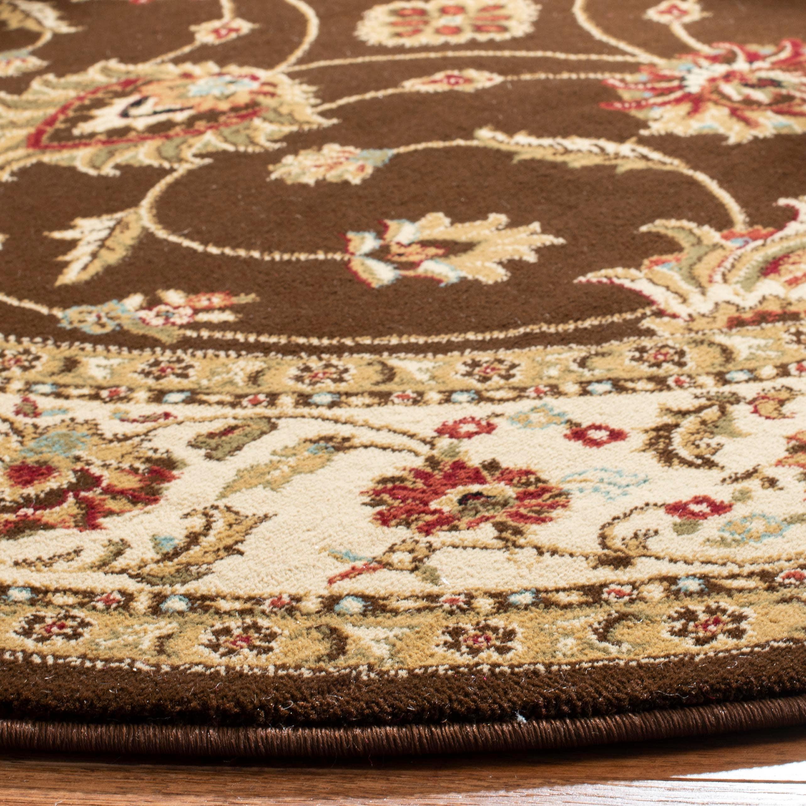 Lyndhurst LNH553 Power Loomed Area Rug - Brown/Ivory - 5'3" Round - Safavieh.