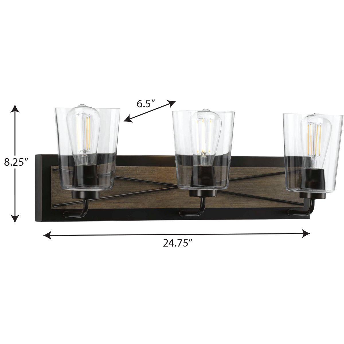 Progress Lighting Briarwood 3-Light Bath Vanity in Antique Bronze with Clear Glass Shades