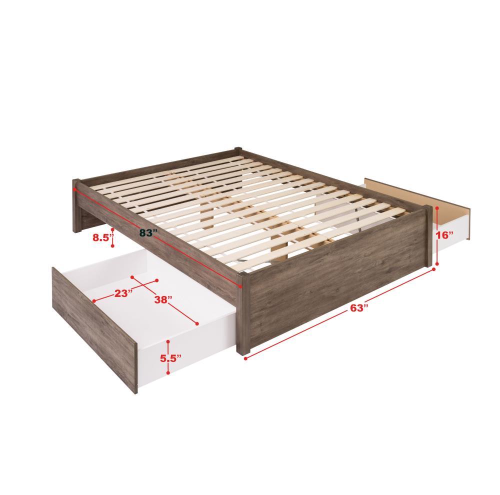 Queen Select 4 - Post Platform Bed with 2 Drawers Drifted Gray - Prepac