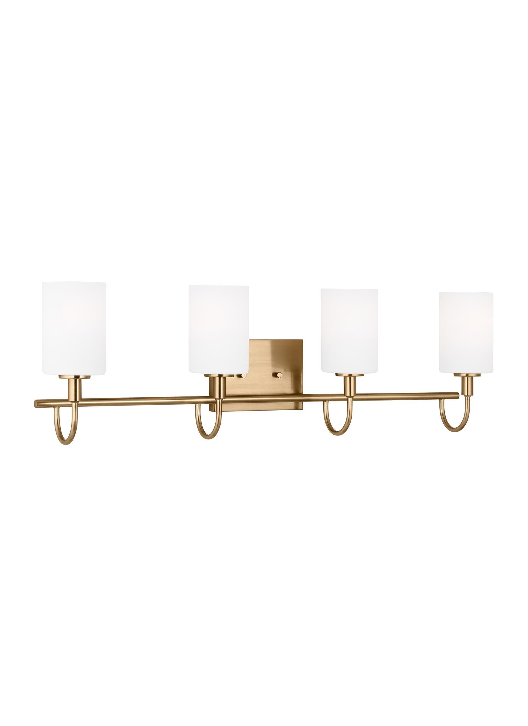 Alvin Modern Satin Brass 4-Light Vanity with Etched Glass