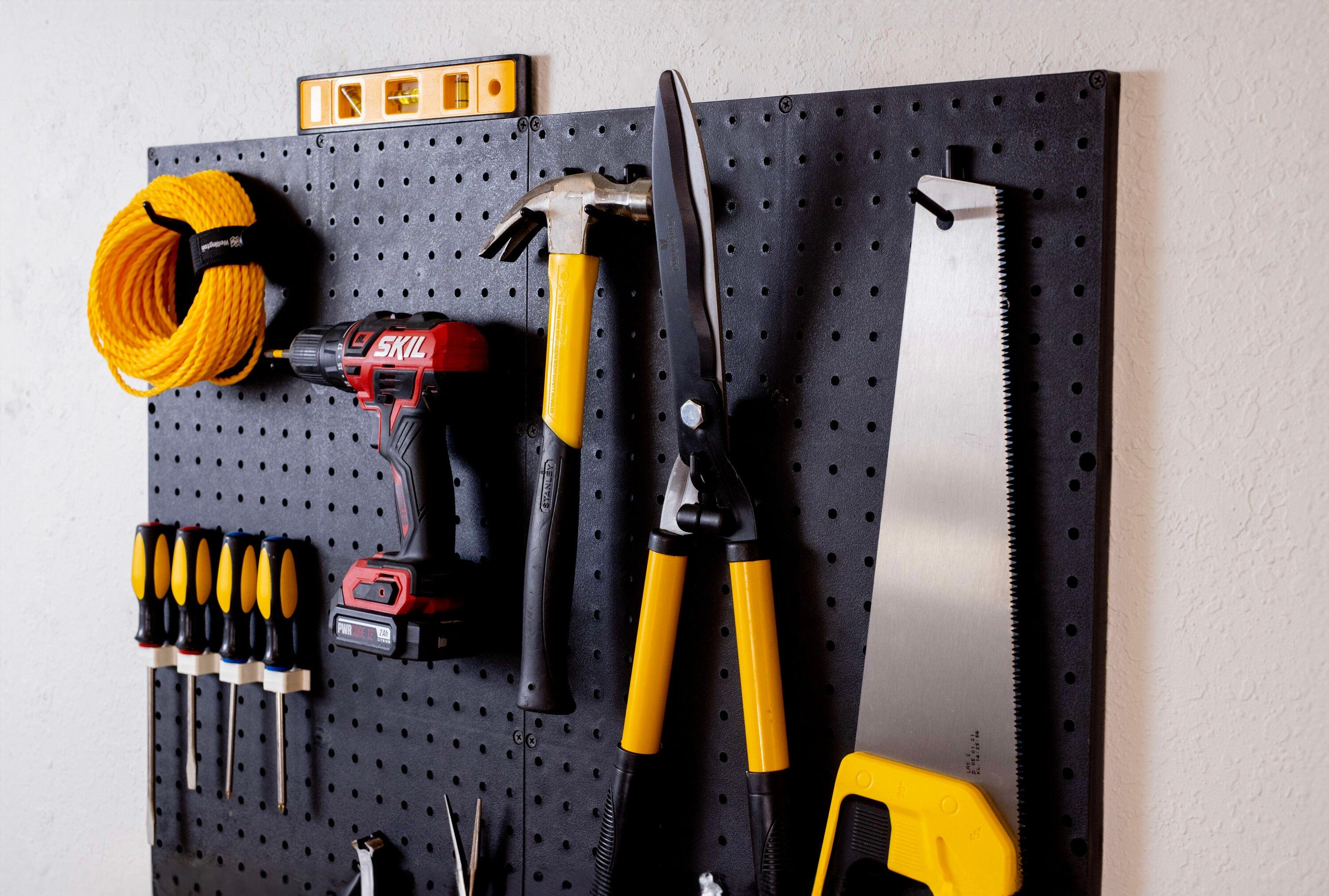 WallPeg Plastic Pegboard Panels, 96" Wide Garage Tool Pegboard, Black