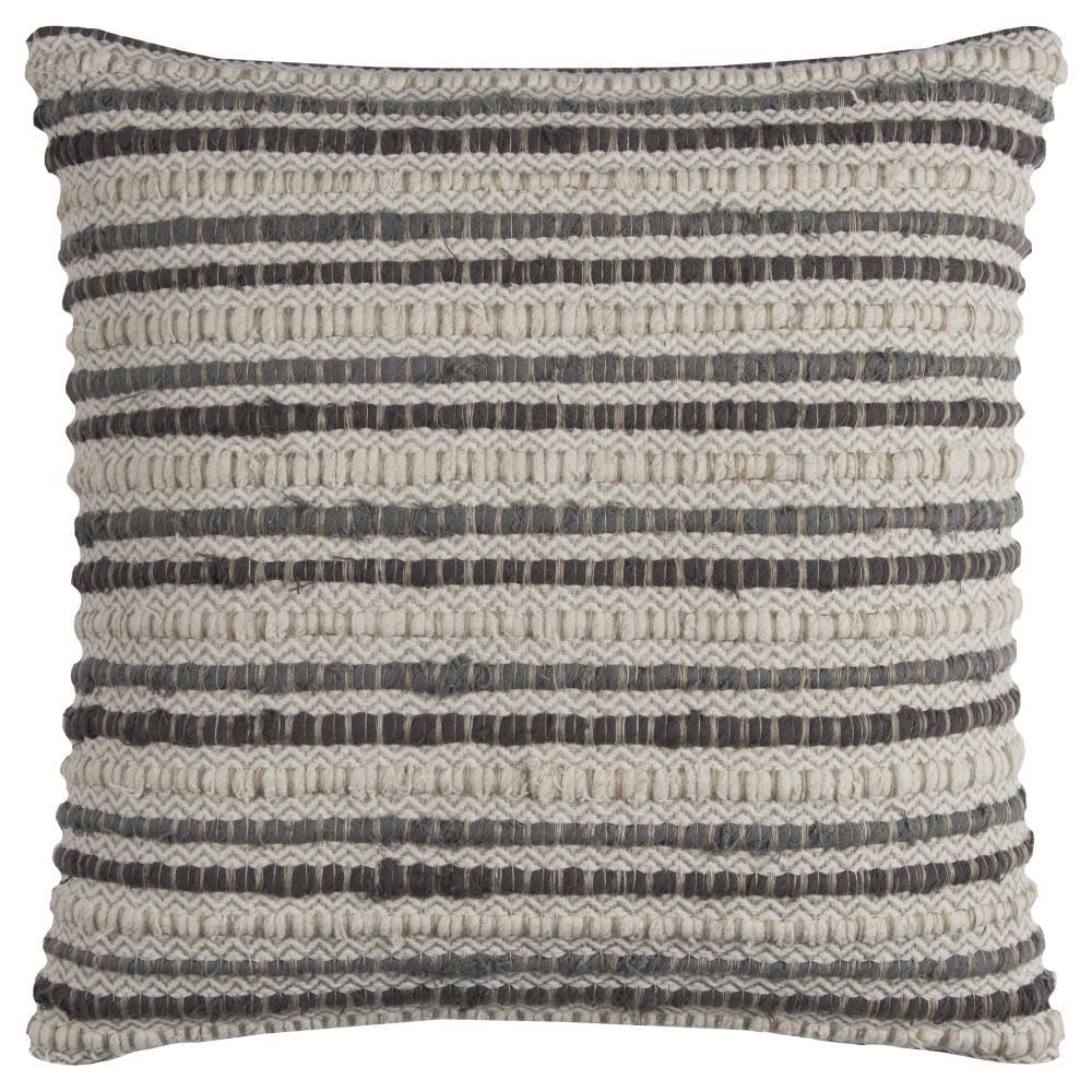 Gray and Natural Textured Cotton Linen Square Pillow