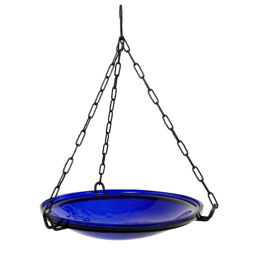 Crackle Glass Hanging Birdbath, 14-in