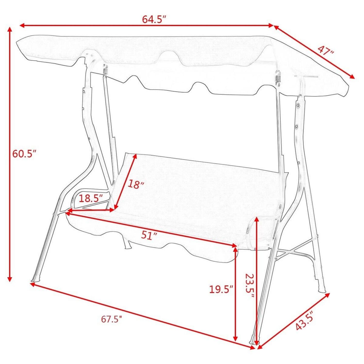 GVN 3 Seats Patio Canopy Swing-Brown, Porch Swing Hanging Bench, Outdoor Swing Bench for Patio, Yard, Garden