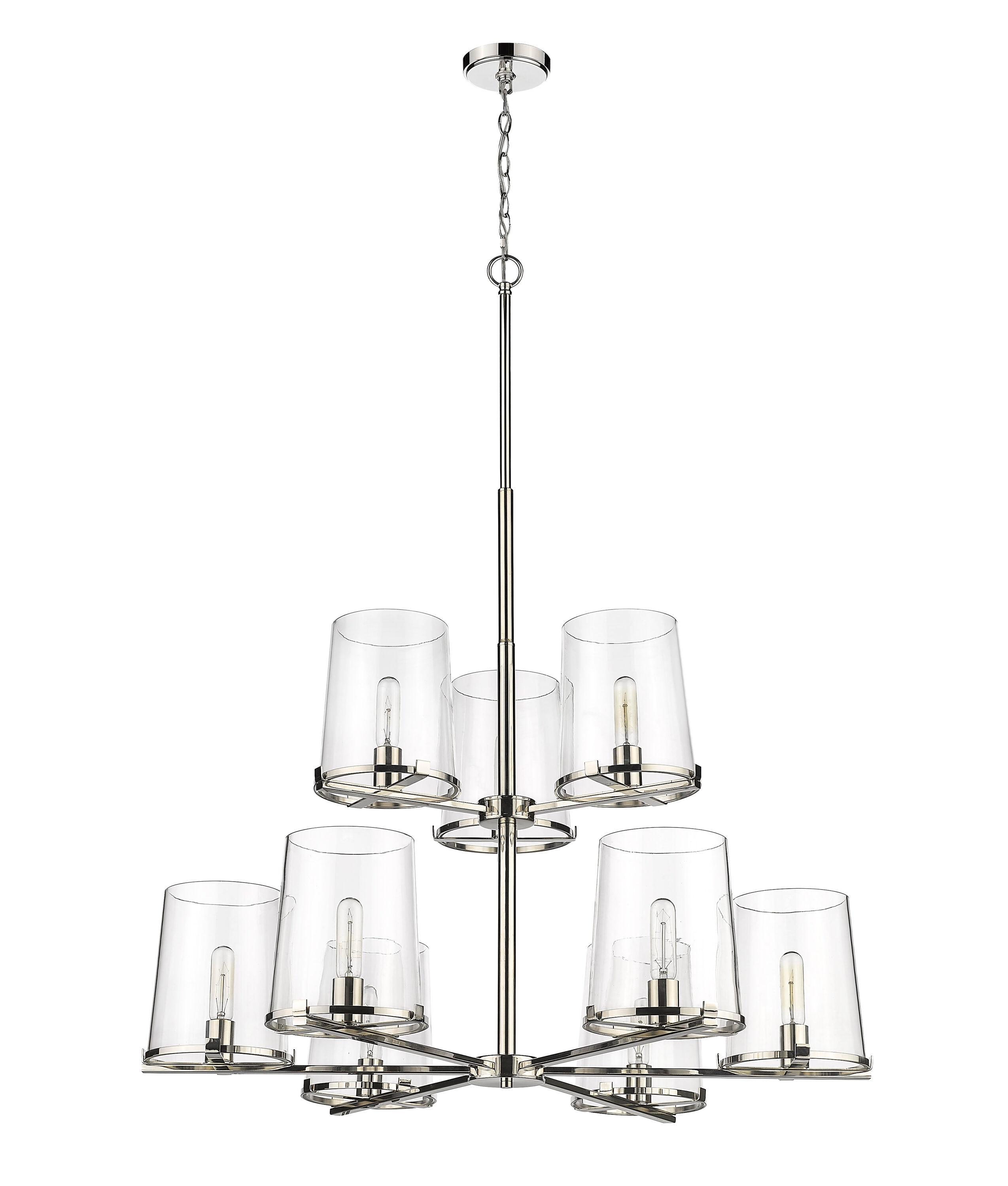 Polished Nickel Dual-Layer 9-Light Chandelier with Clear Glass Shades