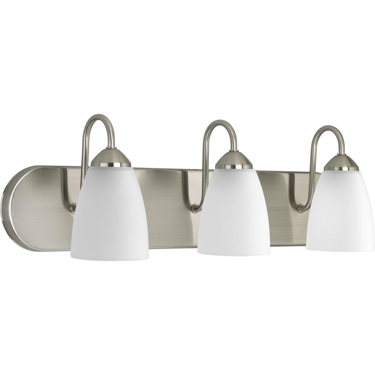 Progress Lighting Gather 3-Light Bath Bracket, Brushed Nickel, Etched Glass Shades