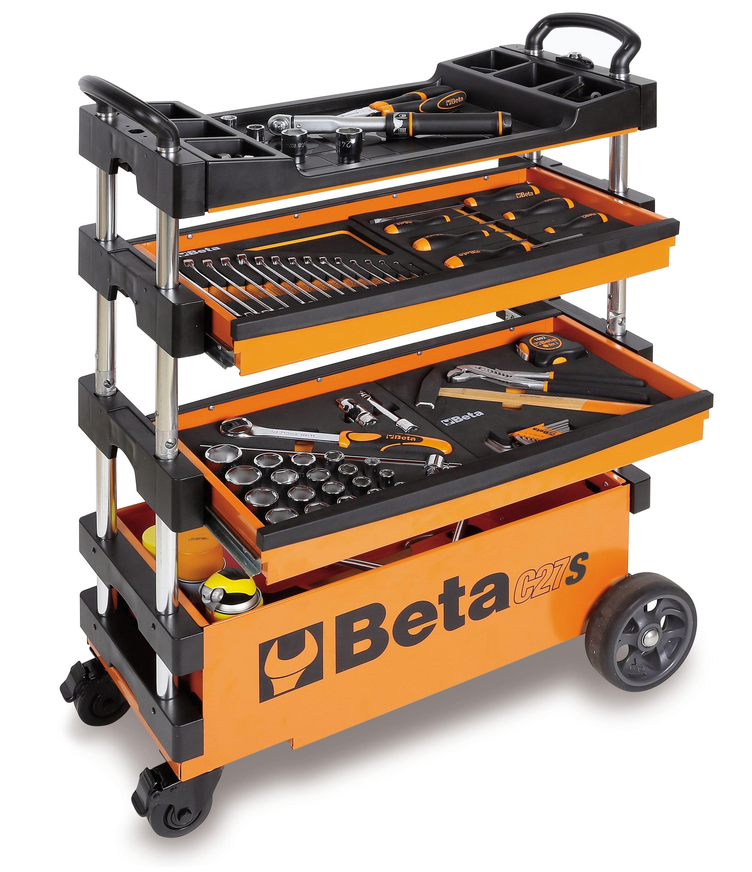 Beta Beta C27S Collapsible Tool Cart, 4” Steering Casters with Brake, 110 Pound Load Capacity