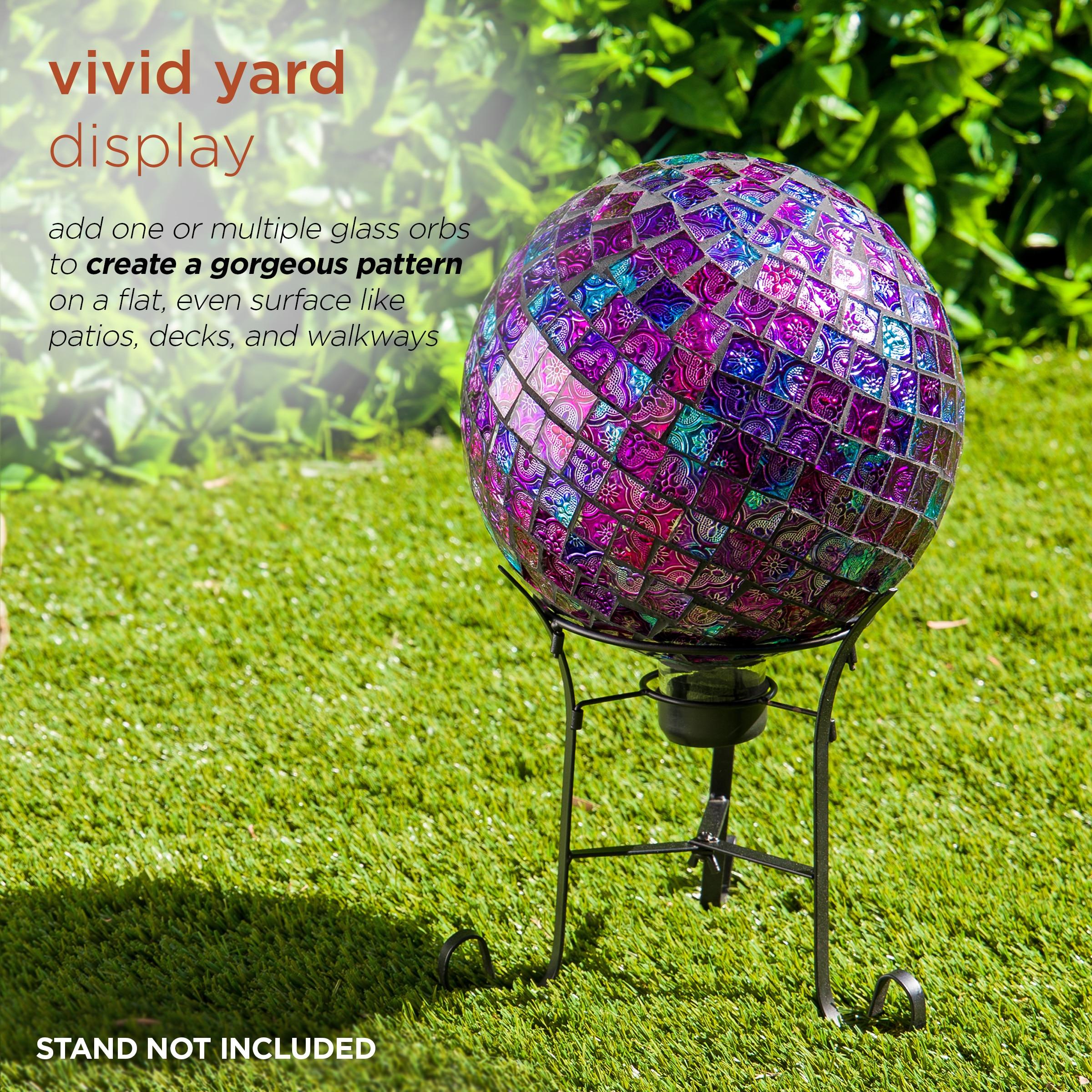 12" x 10" Indoor/Outdoor Embossed Pattern Glass Gazing Globe Purple - Alpine Corporation: Durable Polystone, LED Lights