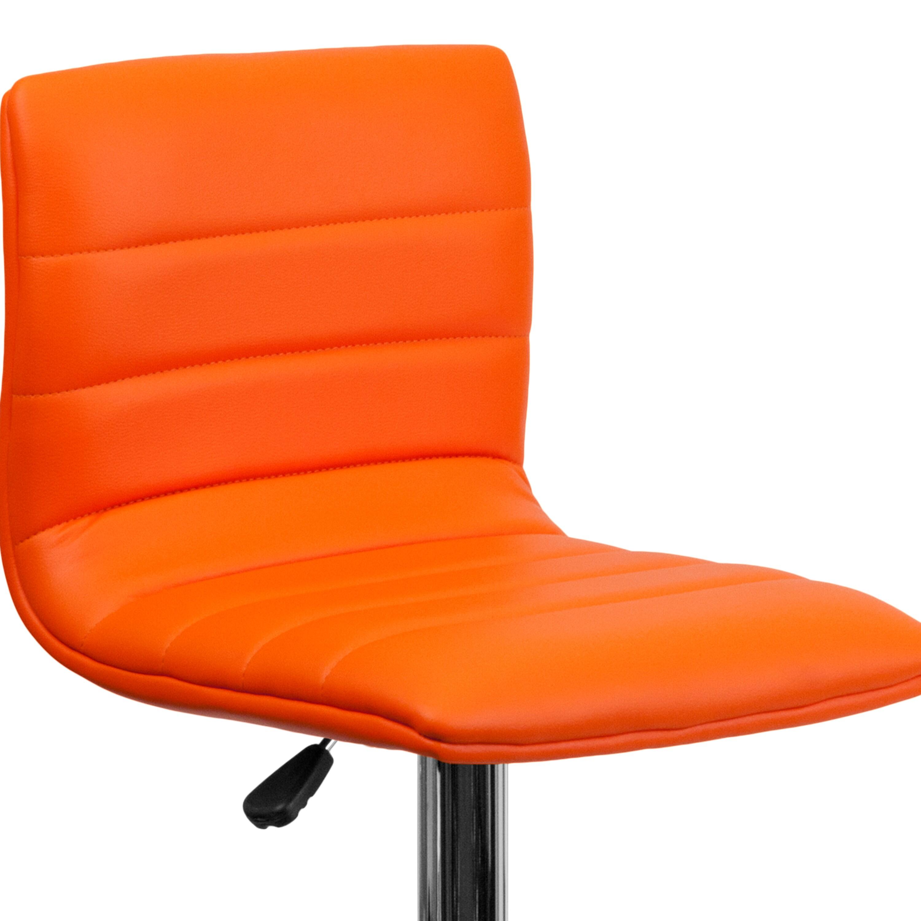 Flash Furniture Modern Orange Vinyl Adjustable Bar Stool with Back, Counter Height Swivel Stool with Chrome Pedestal Base