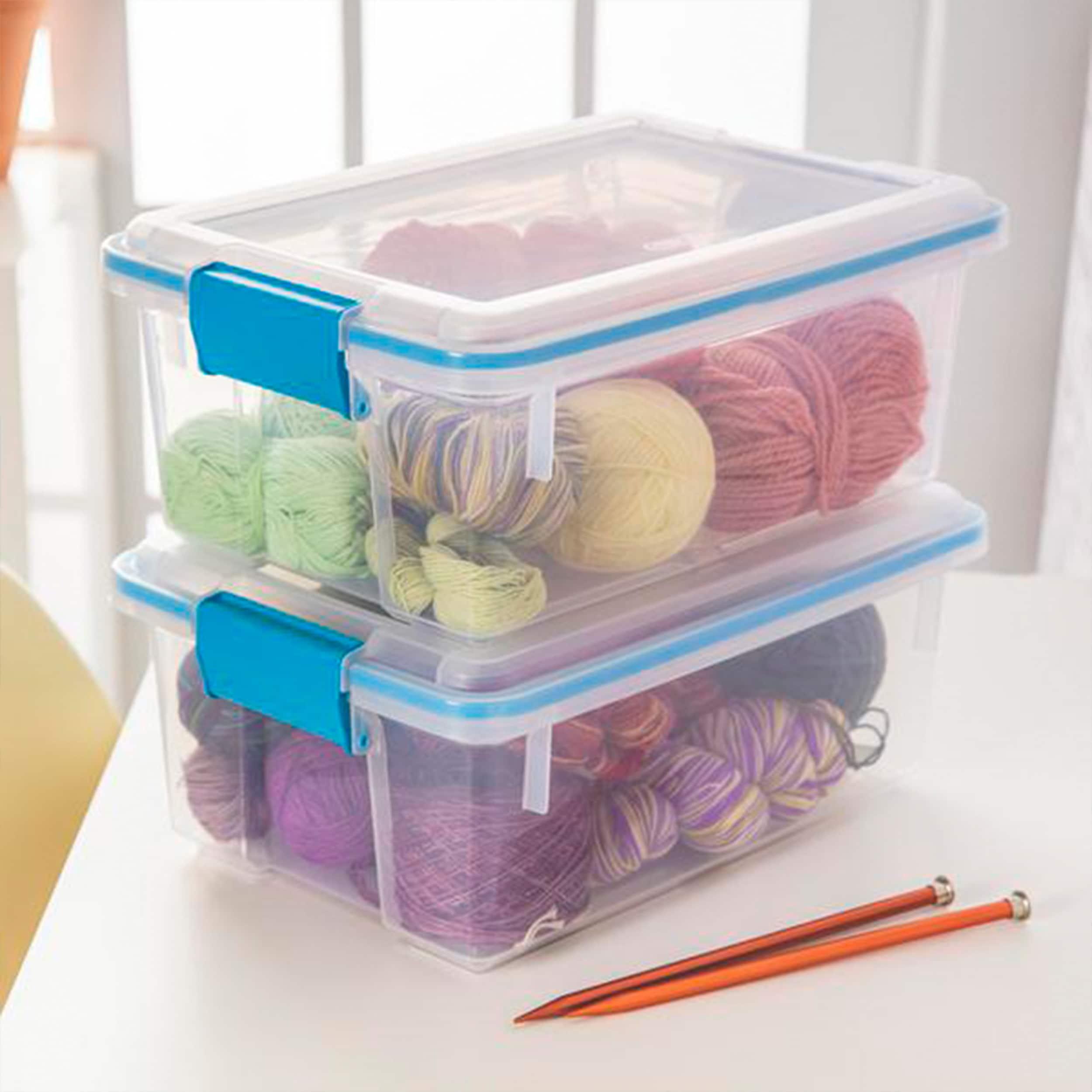 Sterilite 12 Qt Gasket Box, Stackable Storage Bin with Latching Lid and Tight Seal Plastic Container to Organize Basement, Clear Base and Lid, 12-Pack
