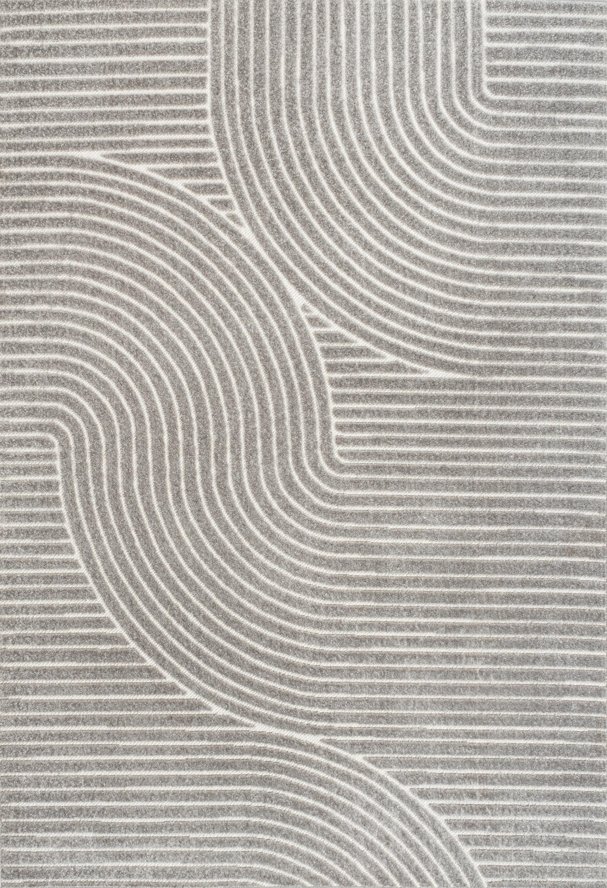 JONATHAN Y Skagen High-Low Minimalist Curve Geometric Gray/Ivory 5 ft. x 8 ft. Indoor/Outdoor Area Rug